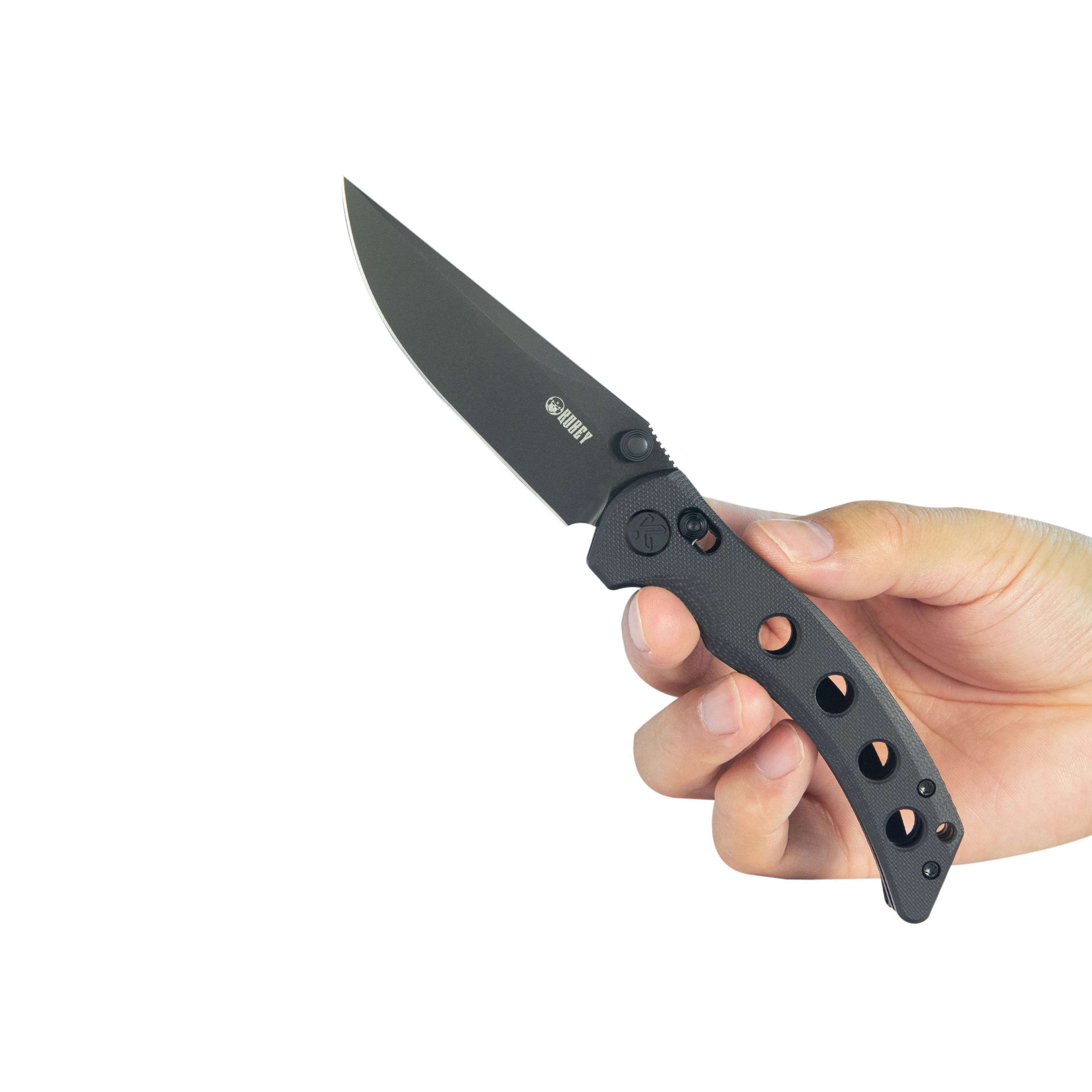 Kubey Hound Crossbar Lock Folding Pocket Knife Black G-10 Handle 3.43" Blackwash 14C28N Blade KU172B