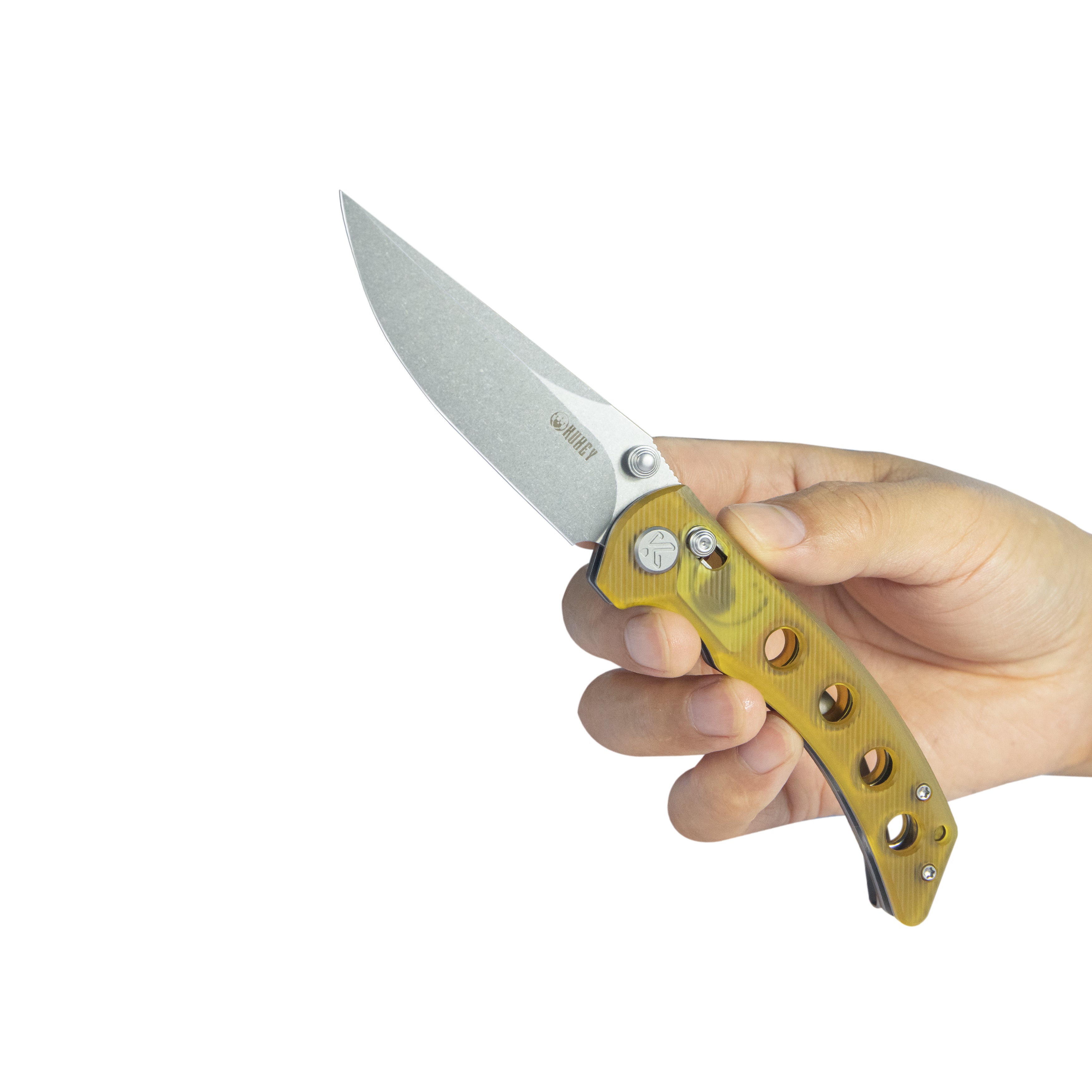 Kubey Hound Crossbar Lock Folding Pocket Knife Ultem Handle 3.43" Stonewash 14C28N Blade KU172F