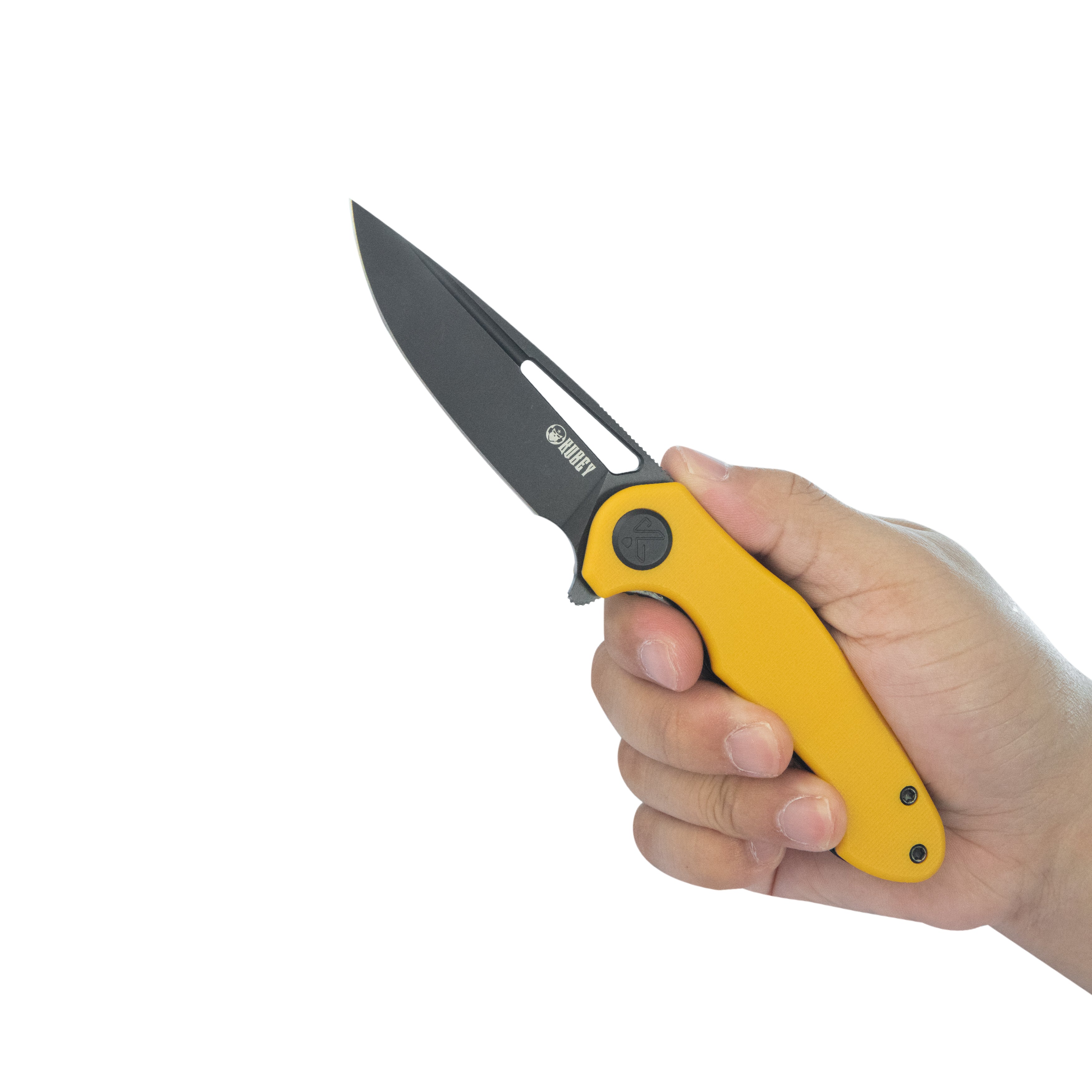 Kubey Dugu Liner Lock Folding Knife Yellow G10 Handle 2.91'' Blackwash 14C28N Blade KU210J
