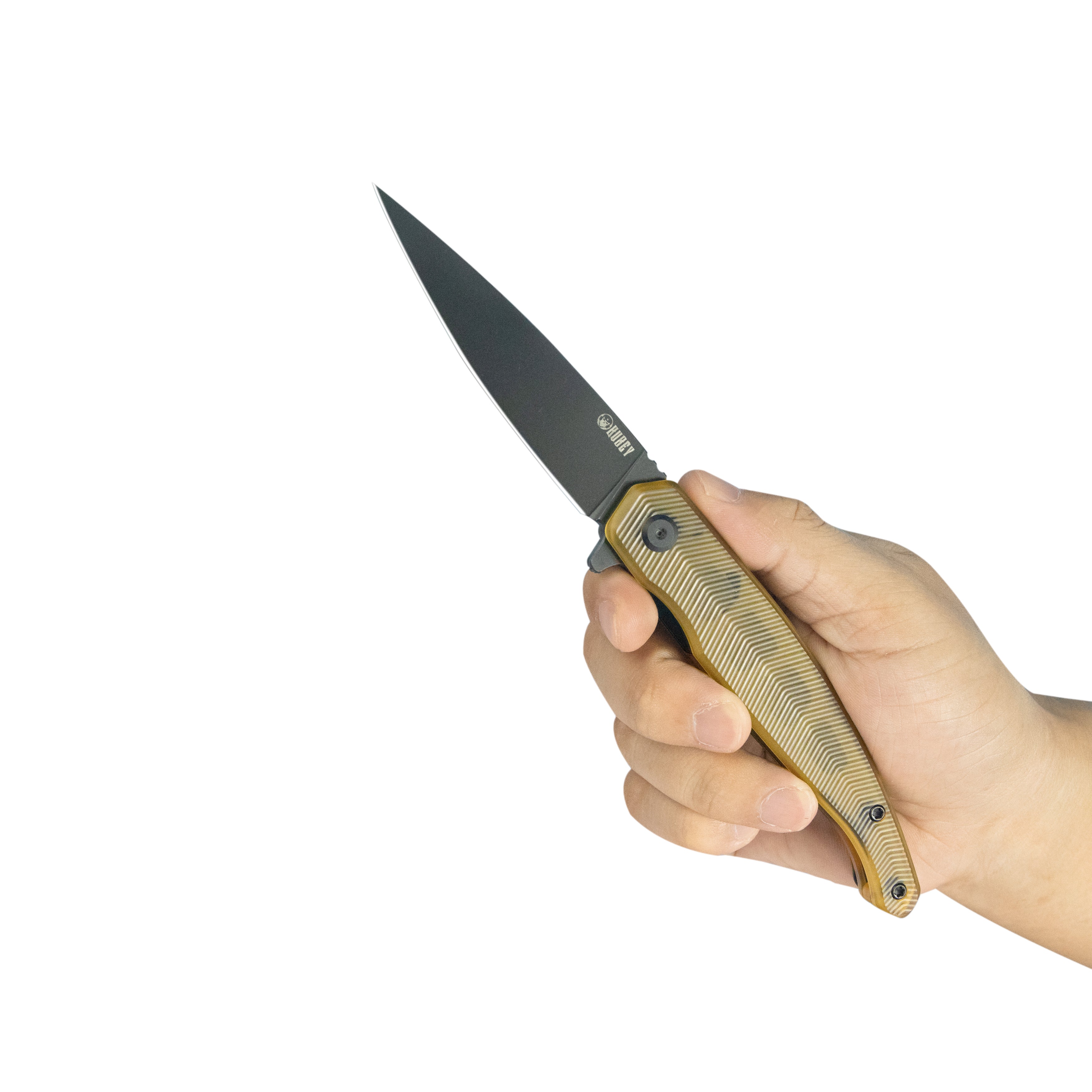 Kubey MOS Outdoor Flipper Folding Knife Ultem Handle 3.27" Blackwash 14C28N Blade KU361E