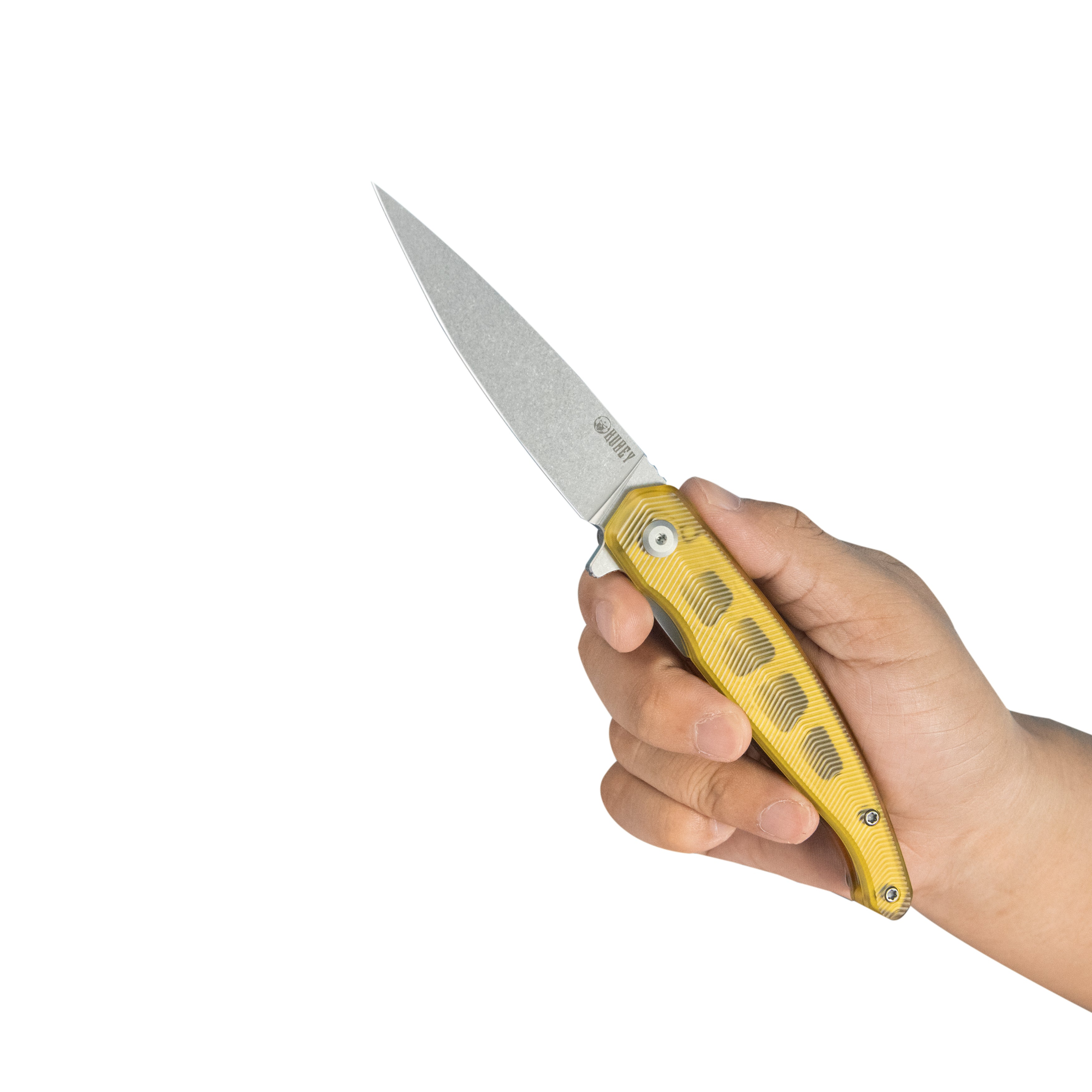 Kubey MOS Outdoor Flipper Folding Knife Ultem Handle 3.27" Stonewash 14C28N Blade KU361D