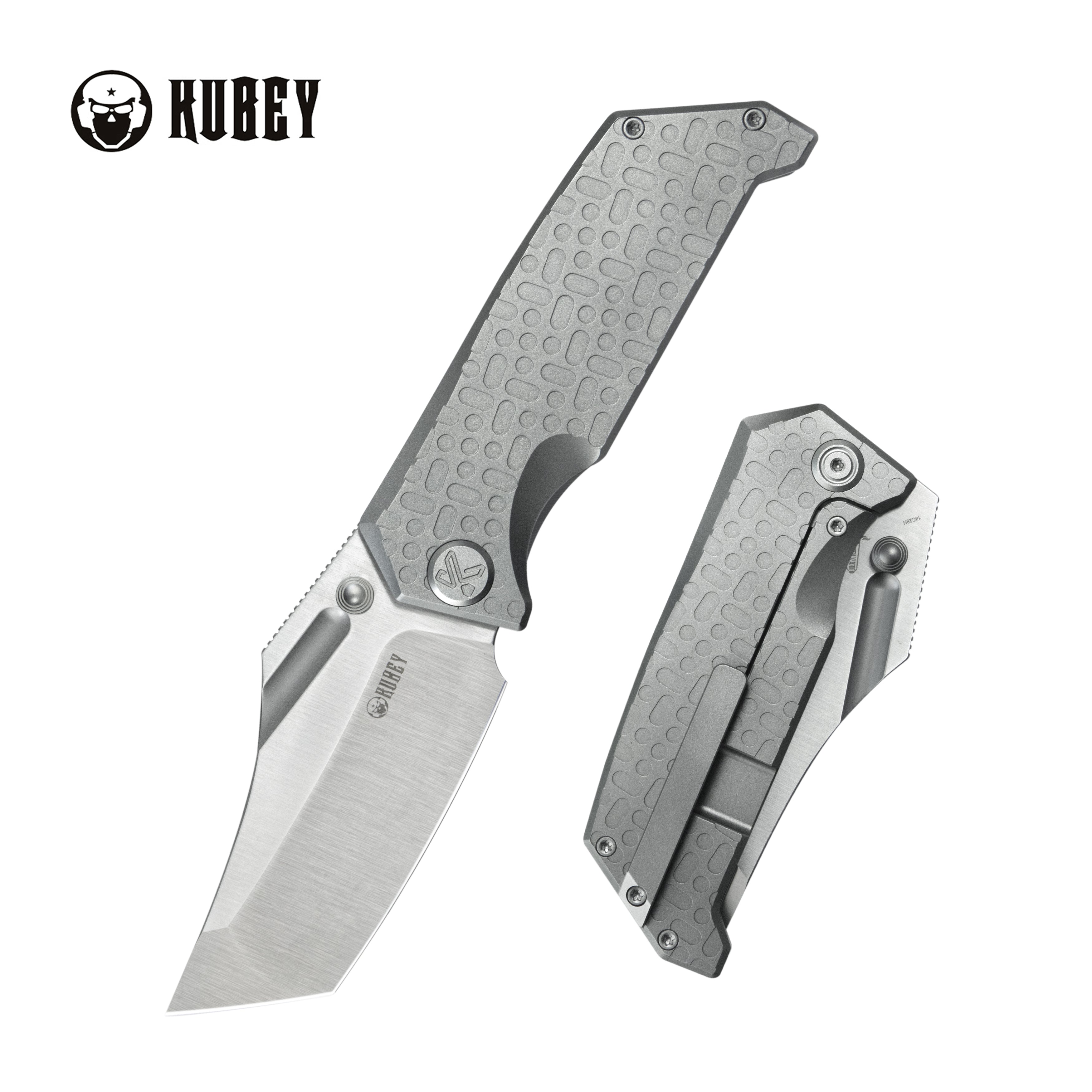 Kubey Hamster Frame Lock Folding Knife Grey Titanium Handle 3.46