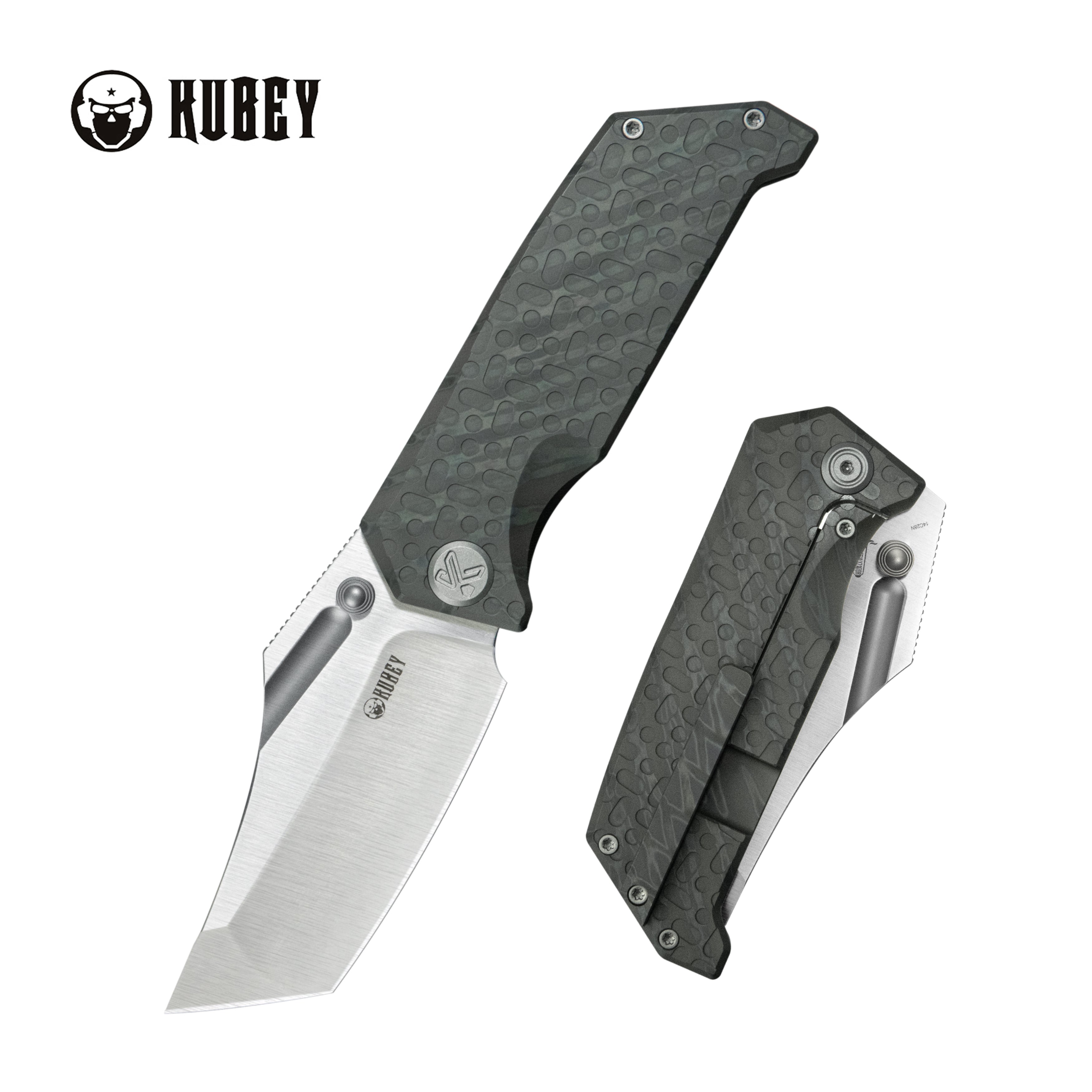Kubey Hamster Frame Lock Folding Knife Flame Titanium Handle 3.46" Satin 14C28N Blade KU402C