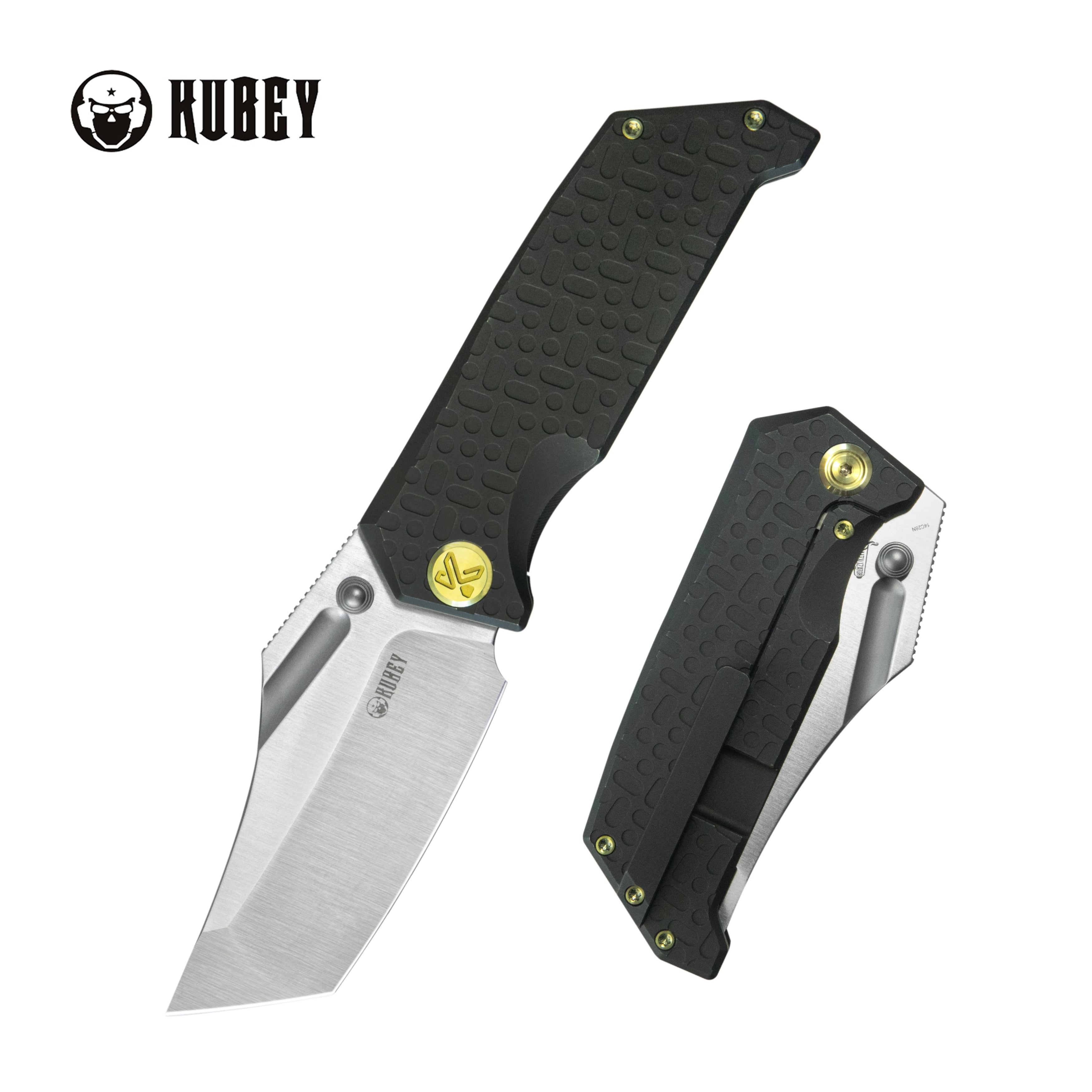 Kubey Hamster Frame Lock Folding Knife Black Titanium Handle 3.46" Satin 14C28N Blade KU402D