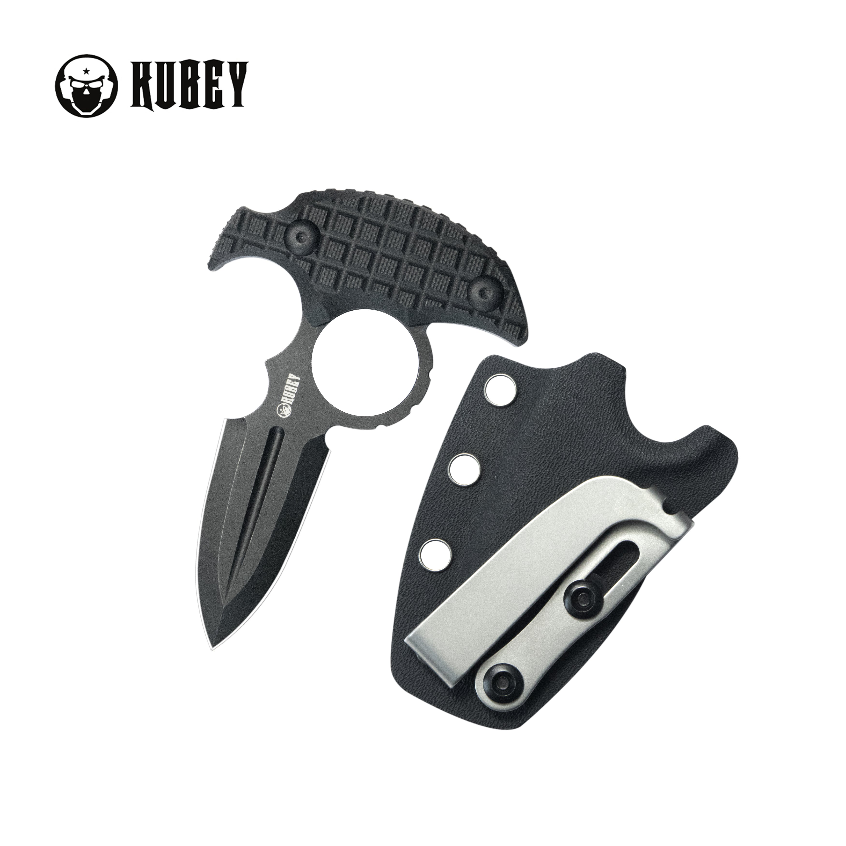 Kubey Cavy Fixed Blade Knife Black G10 Handle 2.95'' Blackwash 14C28N Blade KU403B