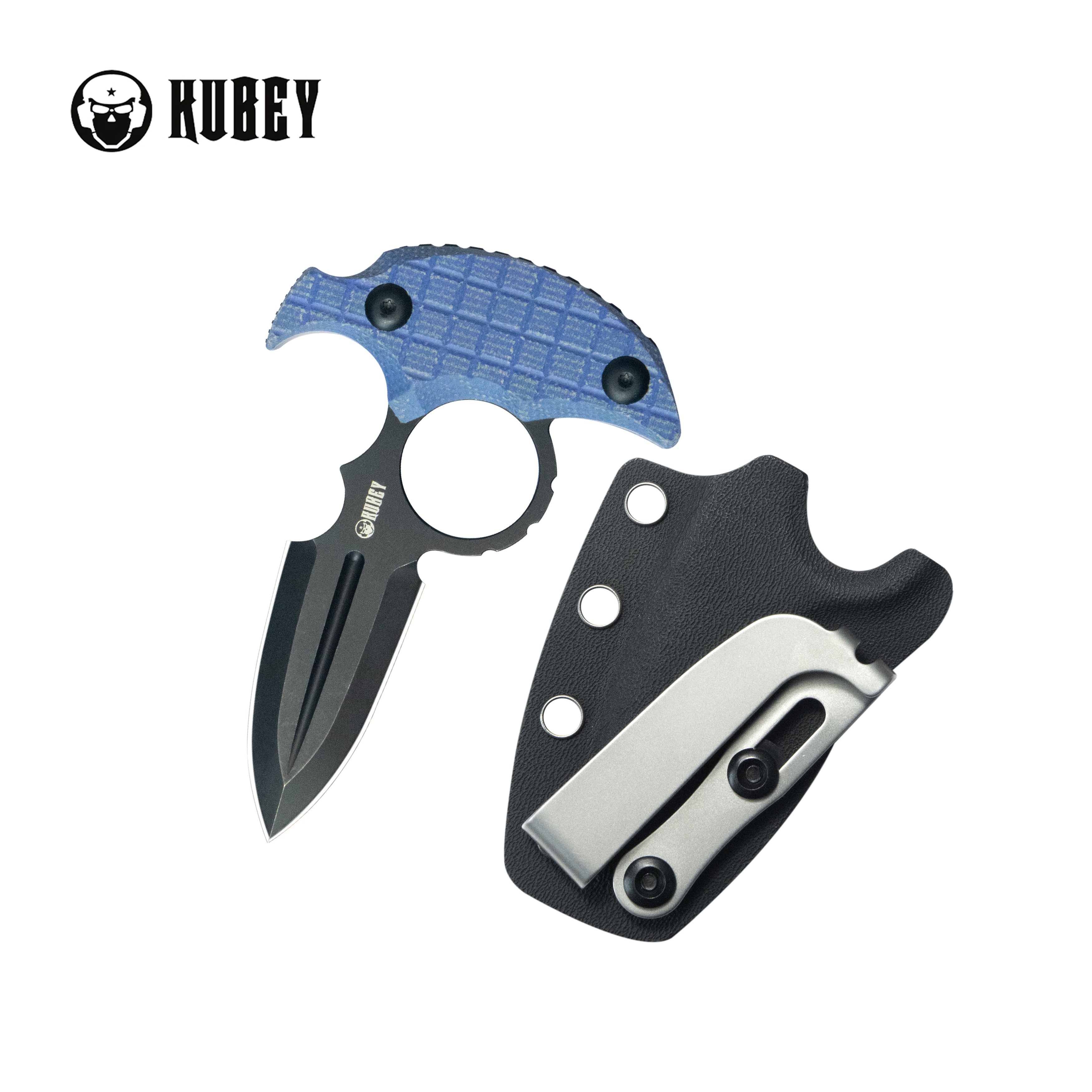 Kubey Cavy Fixed Blade Knife Blue Micarta Handle 2.95'' Blackwash 14C28N Blade KU403C