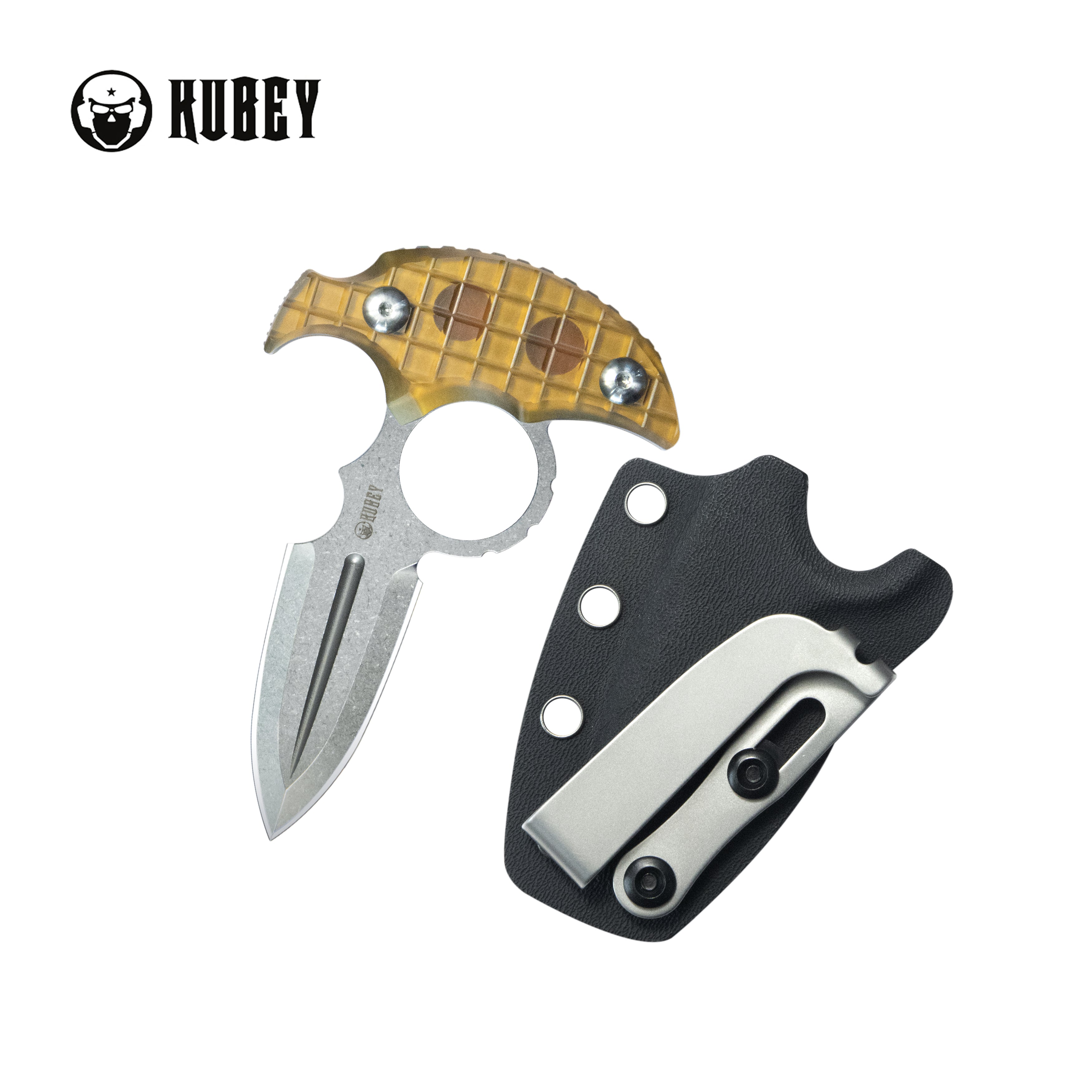 Kubey Cavy Fixed Blade Knife Ultem Handle 2.95'' Stonewash 14C28N Blade KU403F