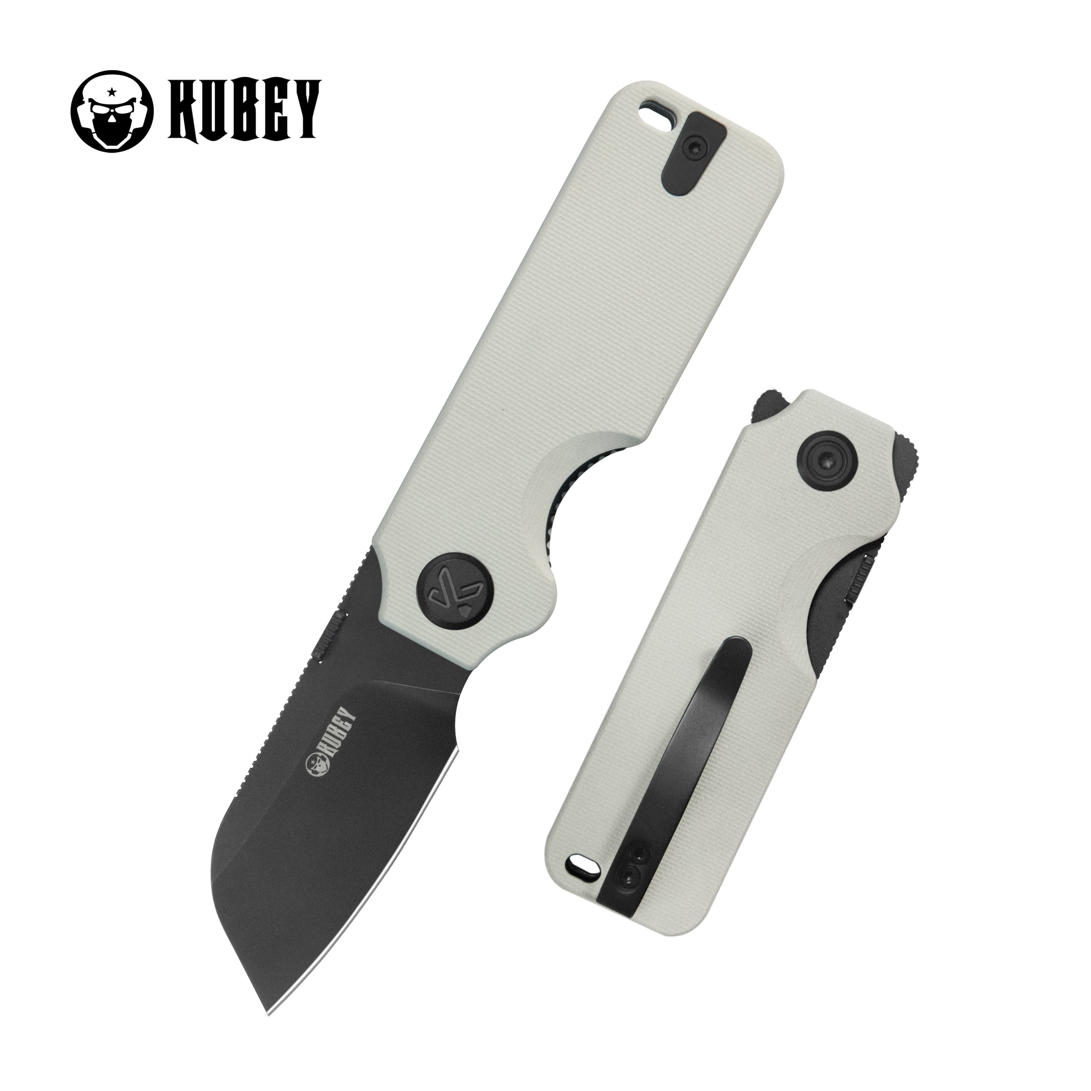 Boxer Liner Lock Flipper Folding Knife White G10 Handle 2.4" Blackwash 14C28N KU407E