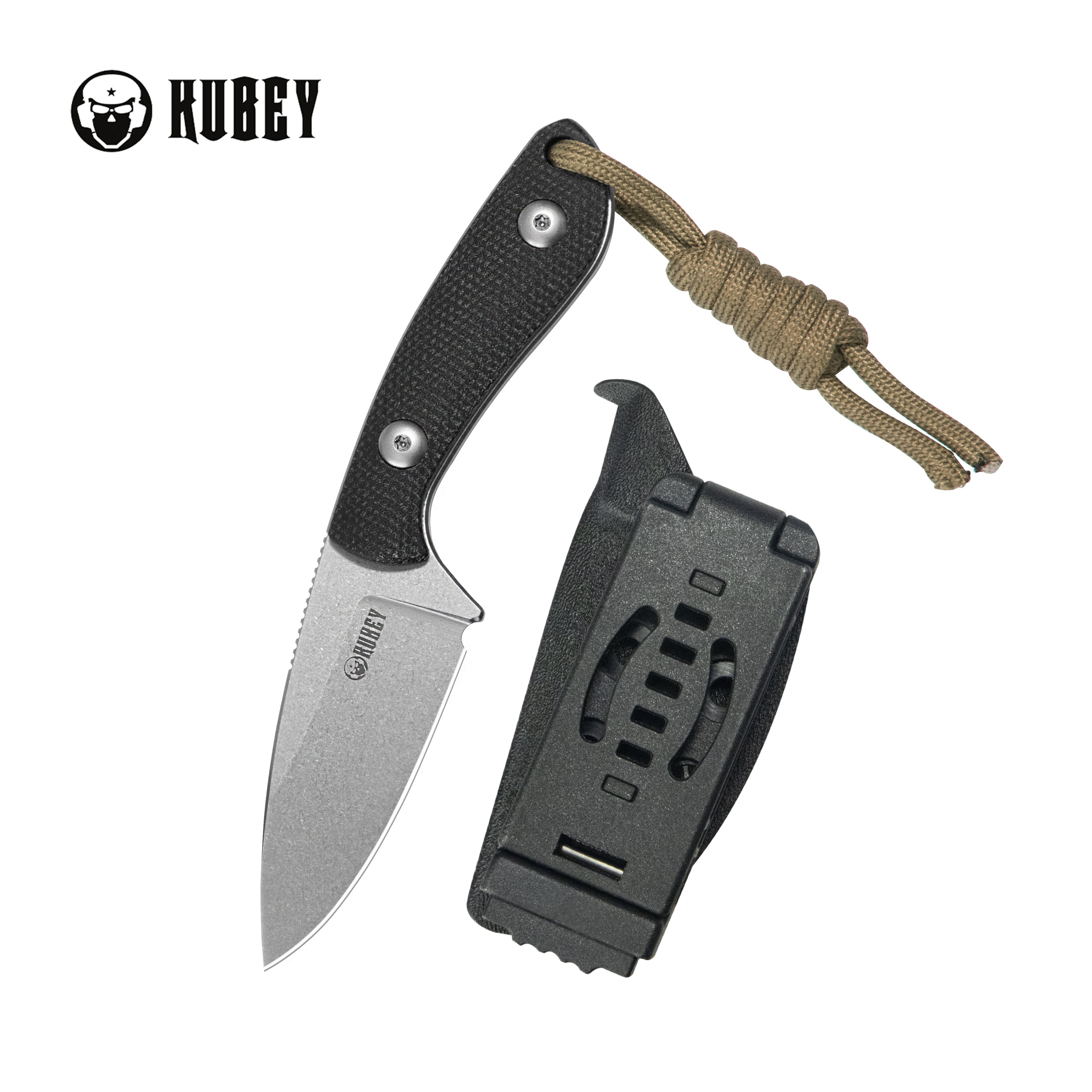 Kubey Bloom Fixed Blade Knife Black Coarse Micarta Handle 2.60" Beadblast 14C28N Blade KU411A