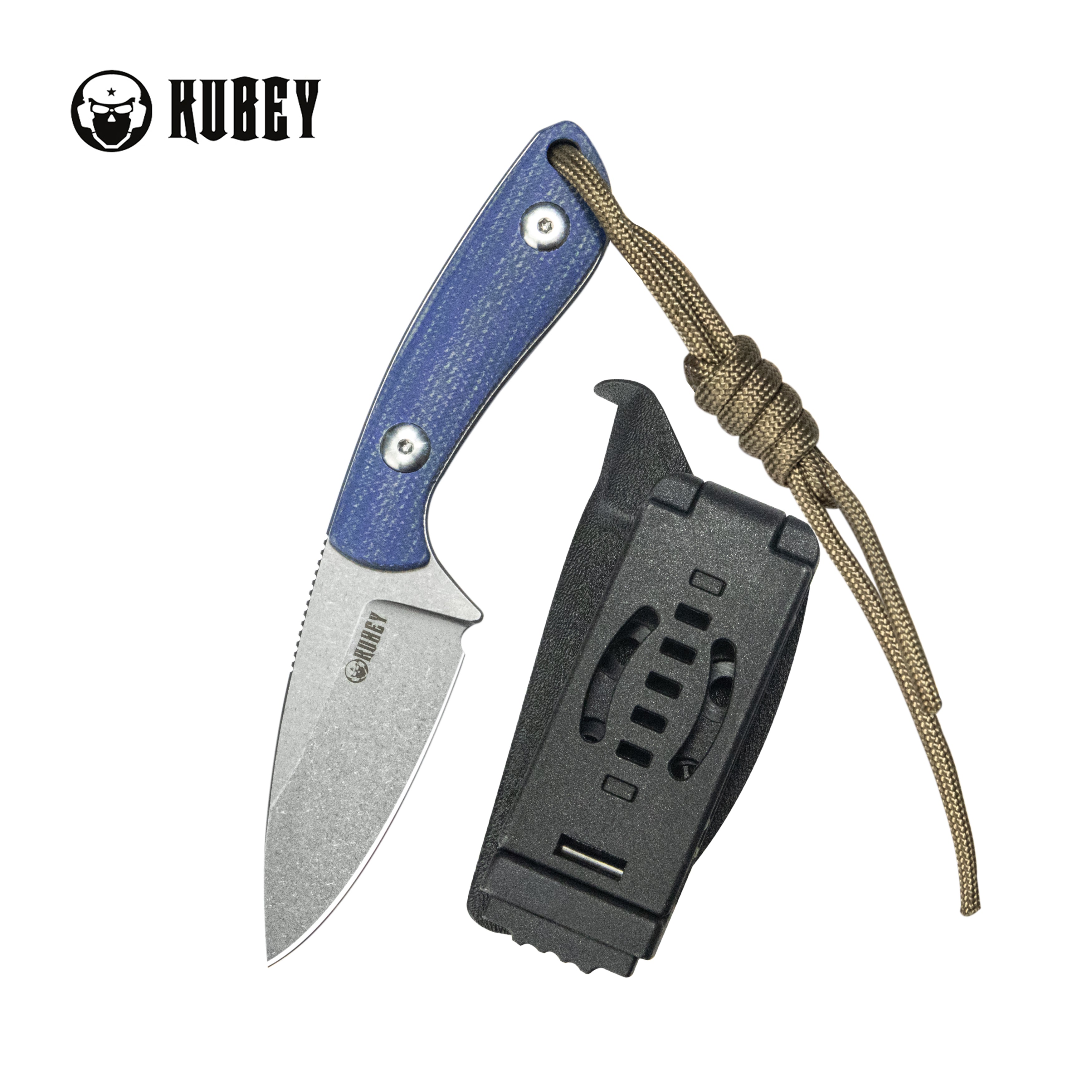 Kubey Bloom Fixed Blade Knife Blue Micarta Handle 2.60" Beadblast 14C28N Blade KU411B