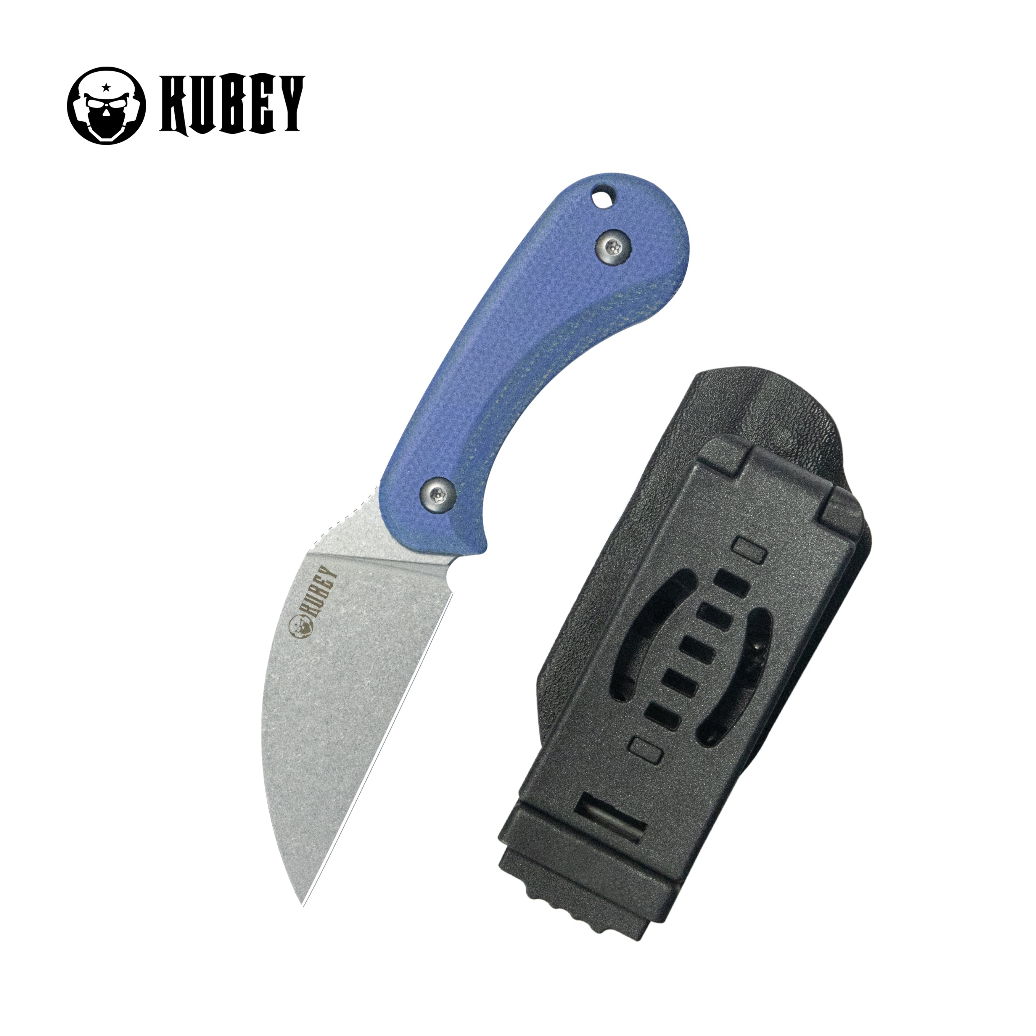 Kubey Pixie Fixed Blade Knife Blue Micarta Handle 2.36" Beadblast 14C28N Blade KU424B