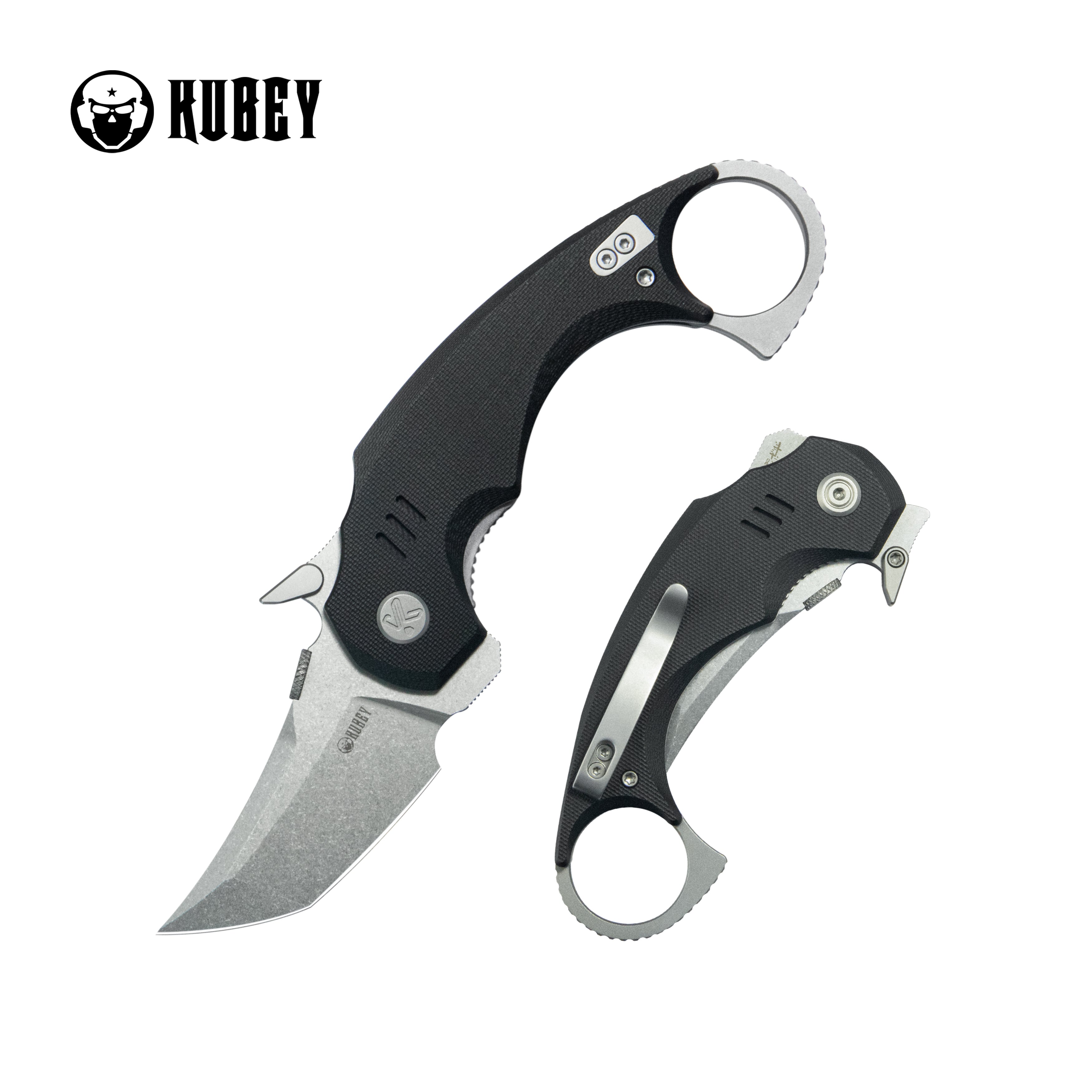 Kubey Jaw Tanto Karambit Folding Knife Black G-10 Handle 2.52" Sandblast 14C28N Blade KU439A