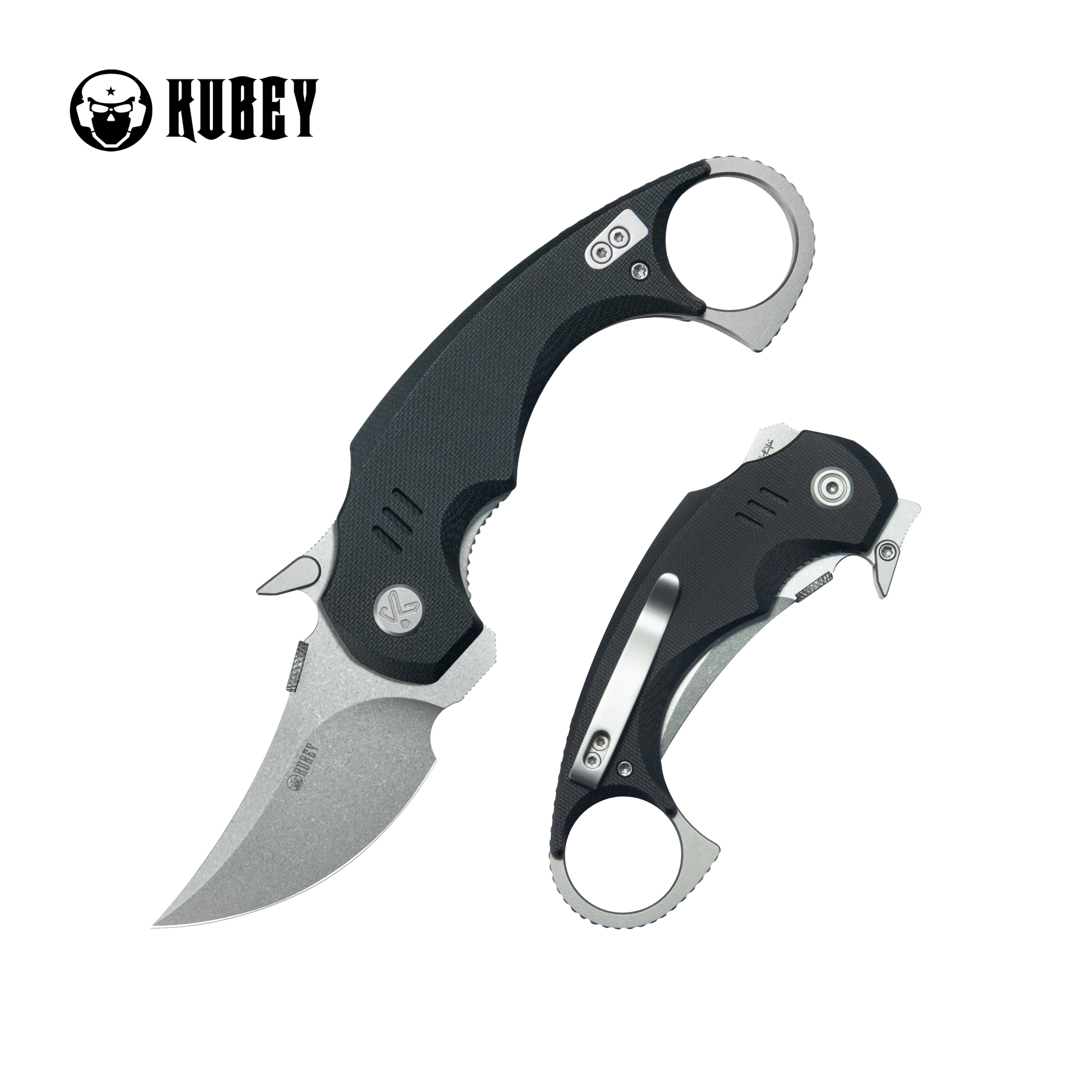 Kubey Jaw Pikal Folding Knife Black G-10 Handle 2.52