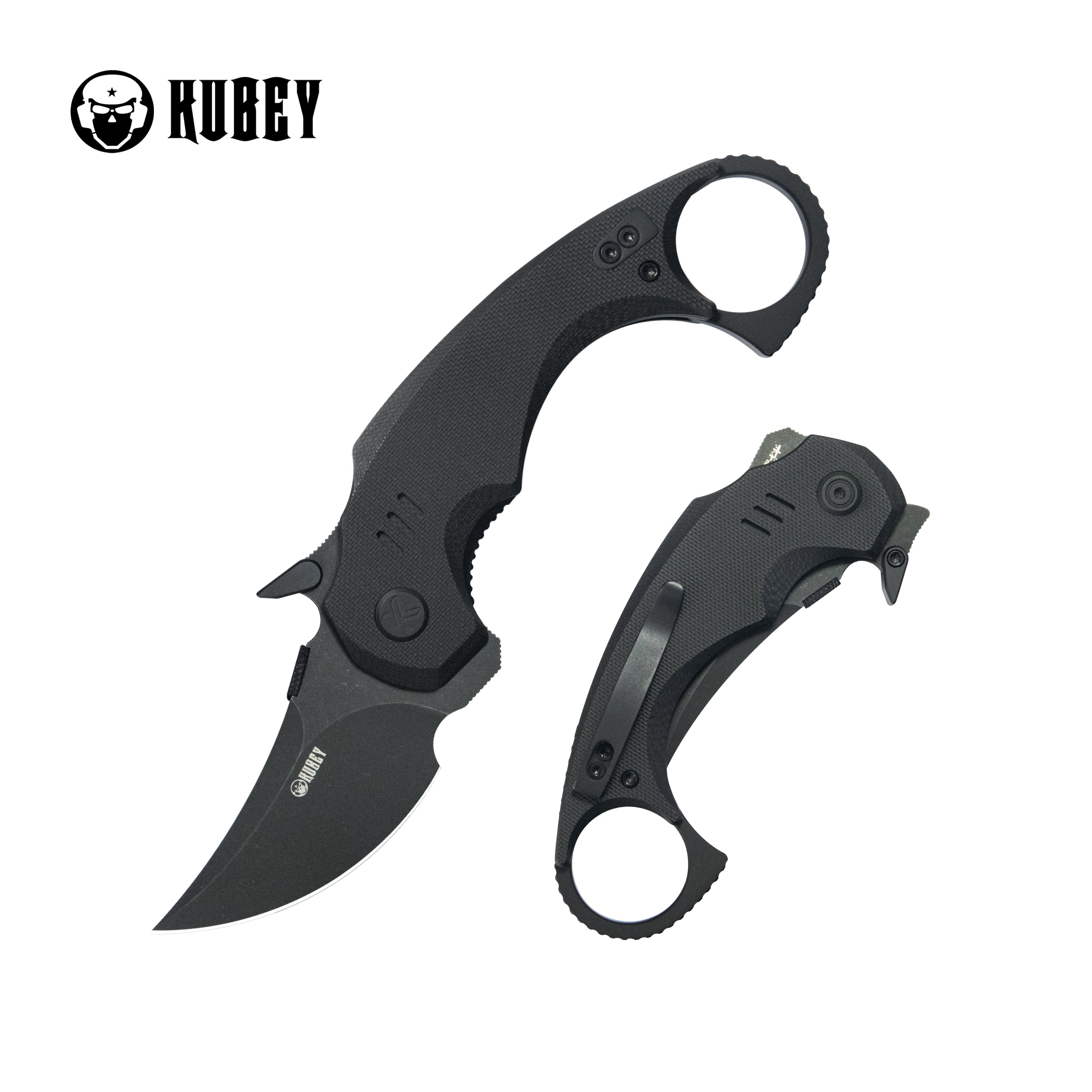 Kubey Jaw Pikal Karambit Folding Knife Black G-10 Handle 2.52" Blackwash 14C28N Blade KU440F