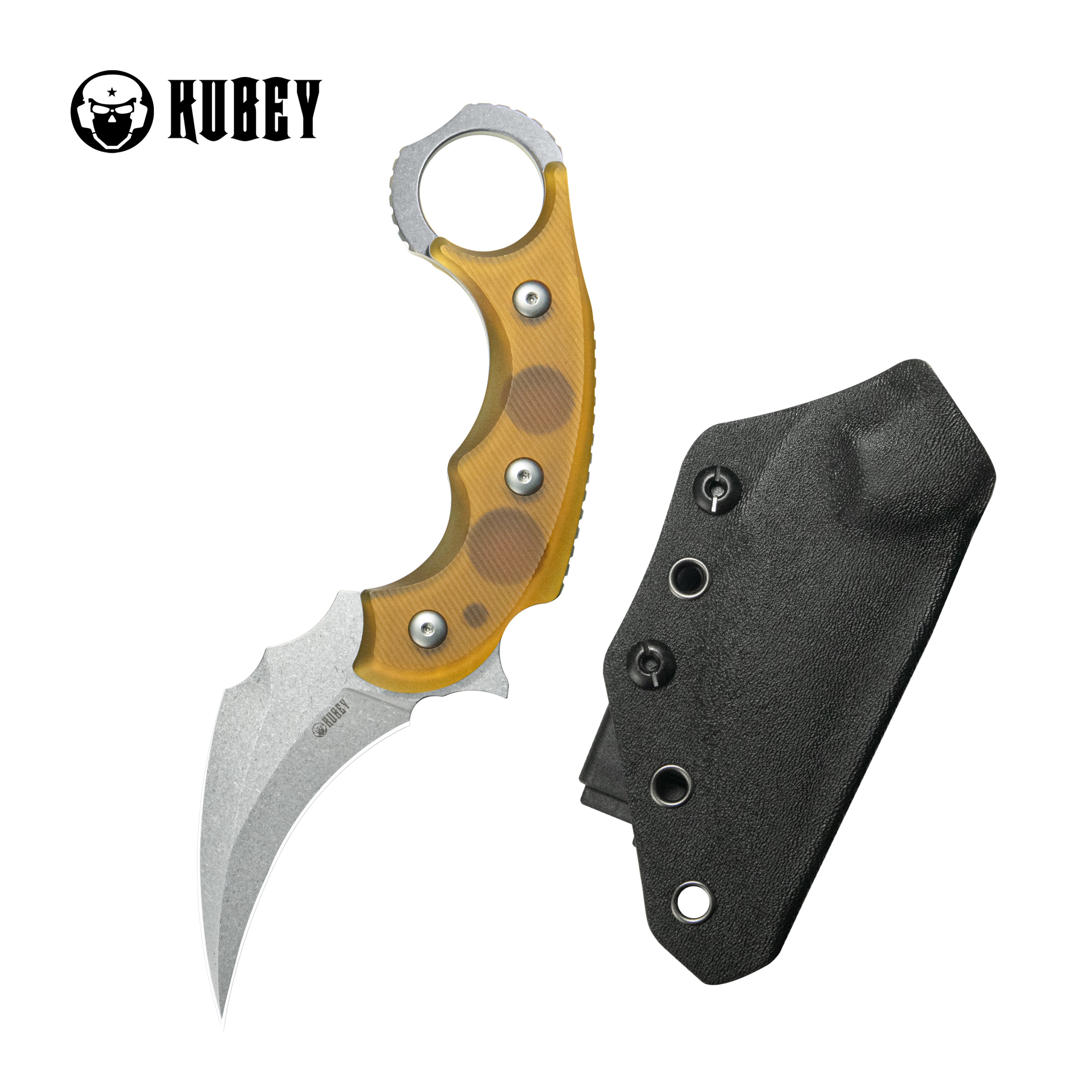 Kubey Velociraptor Pikal Karambit Fixed Blade Knife Ultem Handle 2.99" Beadblast 14C28N Blade KU448B