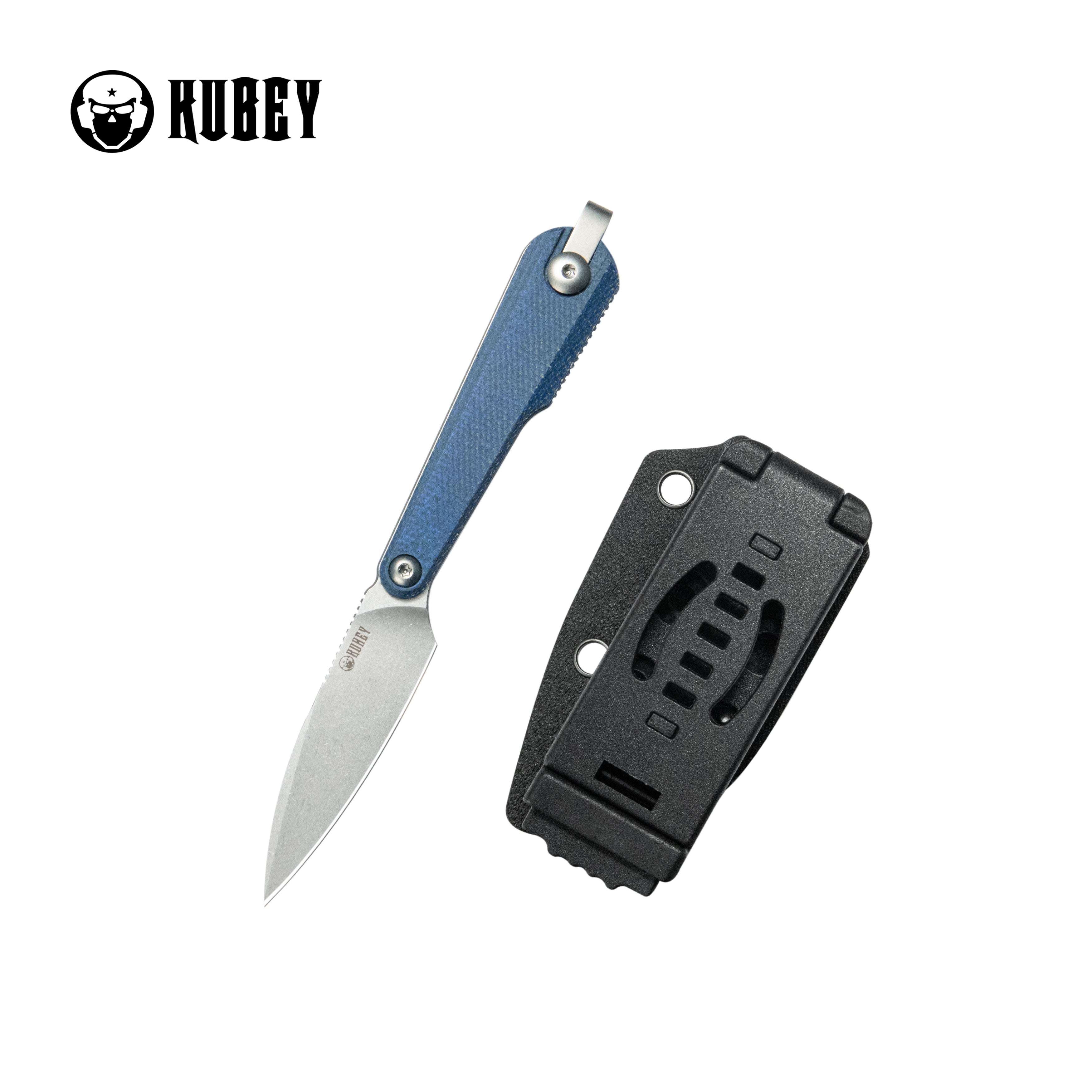 Kubey YAG Fixed Blade Knife Blue Micarta Handle 2.44" Beadblast 14C28N Blade KU452B