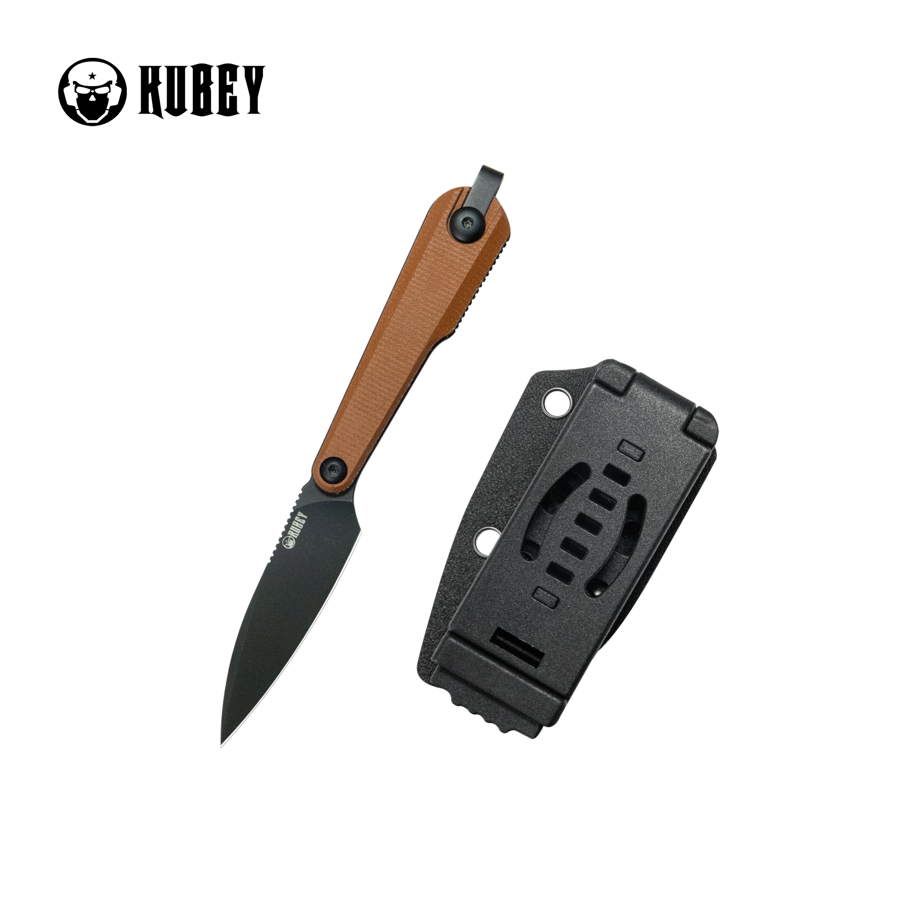 Kubey YAG Fixed Blade Knife Brown Micarta Handle 2.44" Blackwash 14C28N Blade KU452C