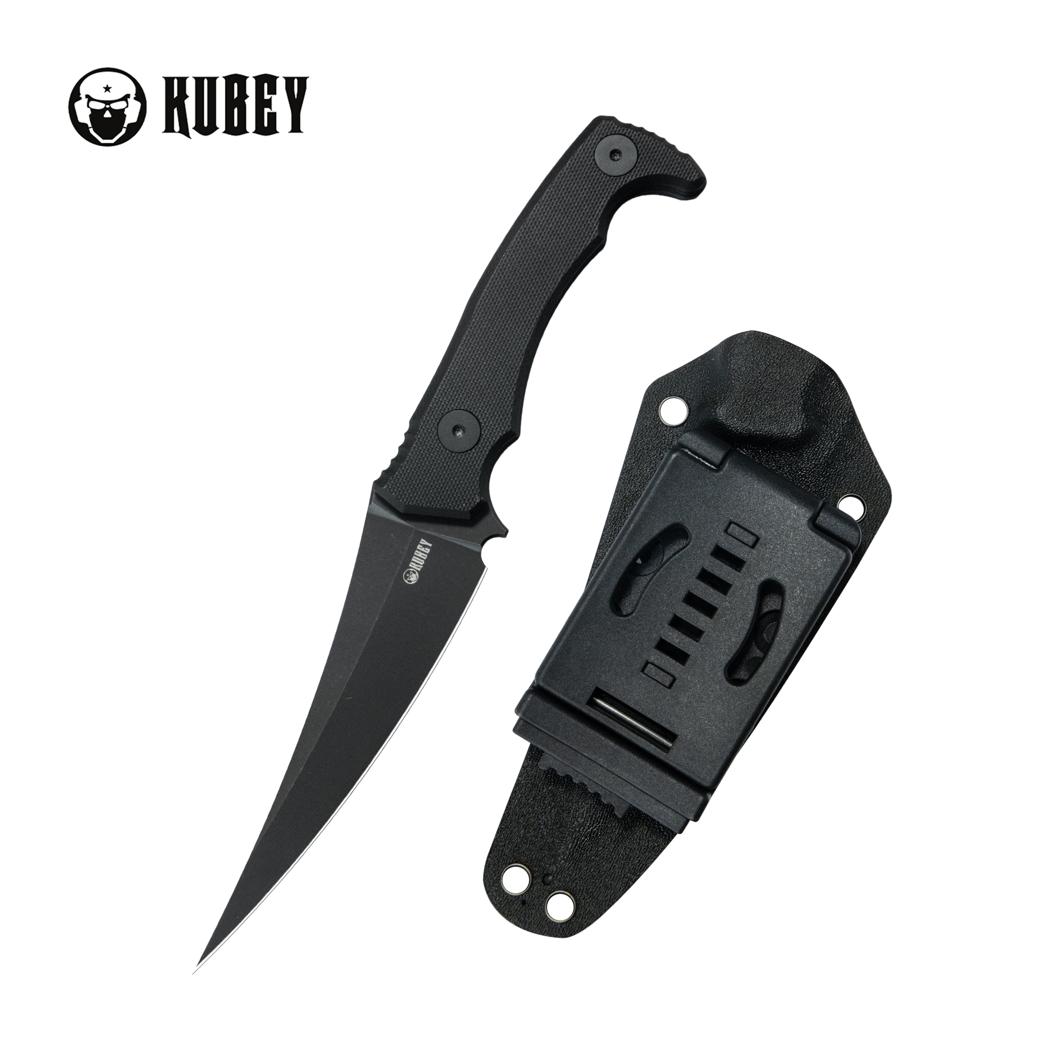 Kubey Sicarii Fixed Blade Knife Black G10 Handle 4.57" Blackwash 14C28N Blade KU477B