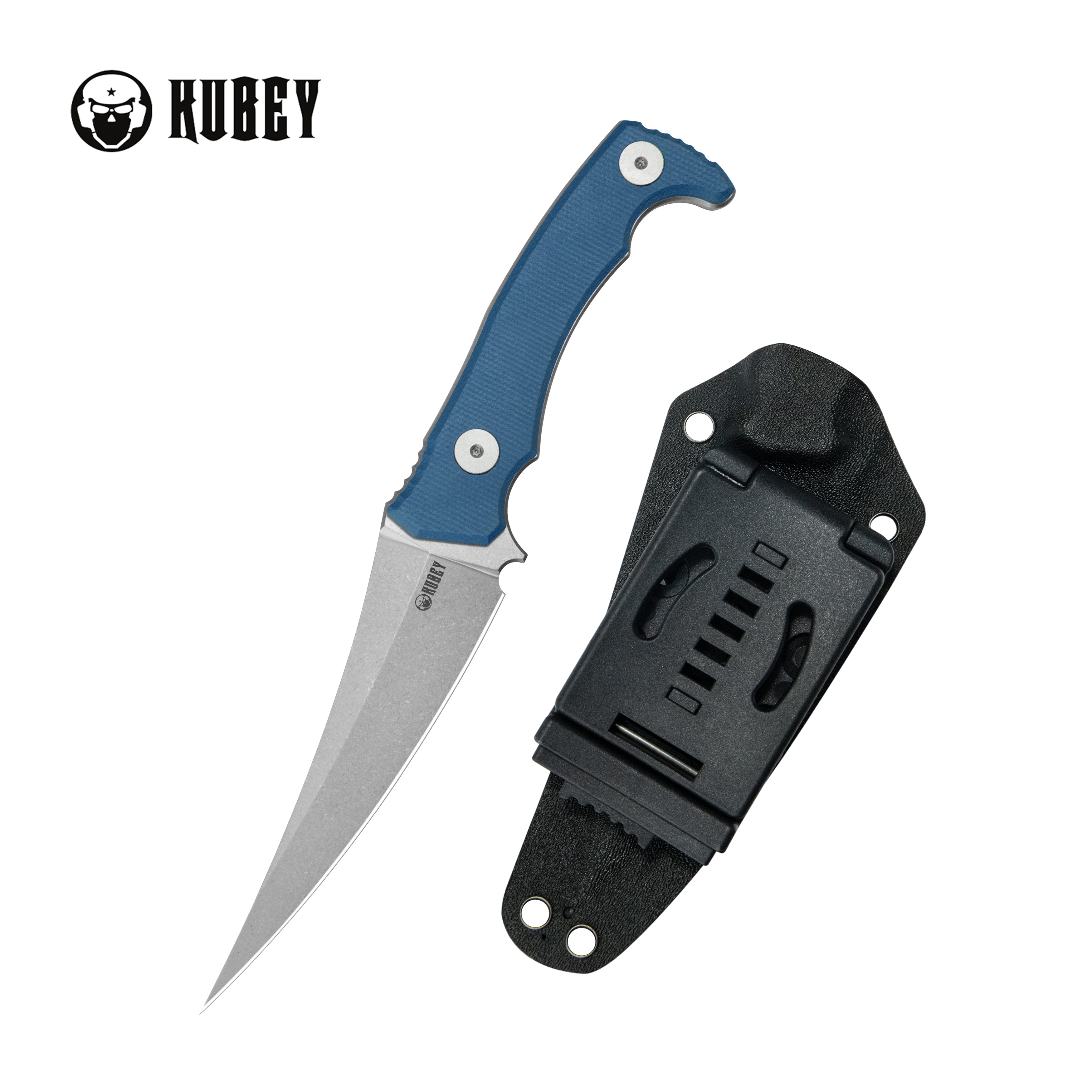 Kubey Sicarii Fixed Blade Knife Blue Micarta Handle 4.57" Beadblast 14C28N Blade KU477C