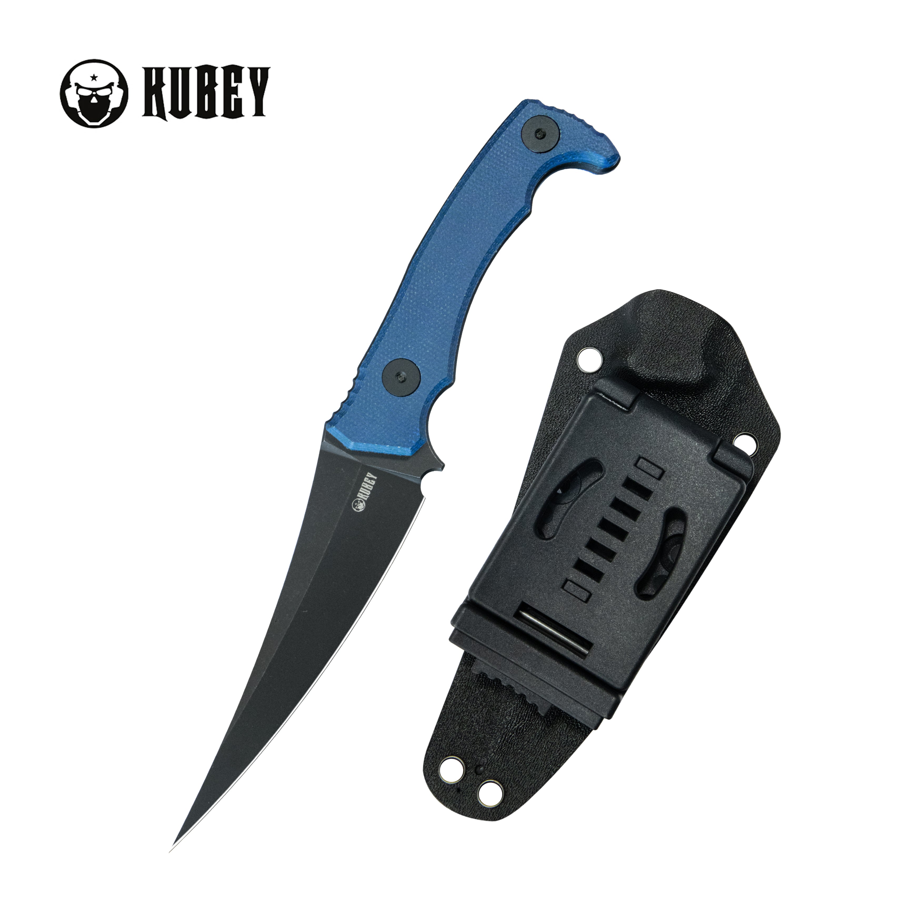 Kubey Sicarii Fixed Blade Knife Blue Micarta Handle 4.57" Blackwash 14C28N Blade KU477D
