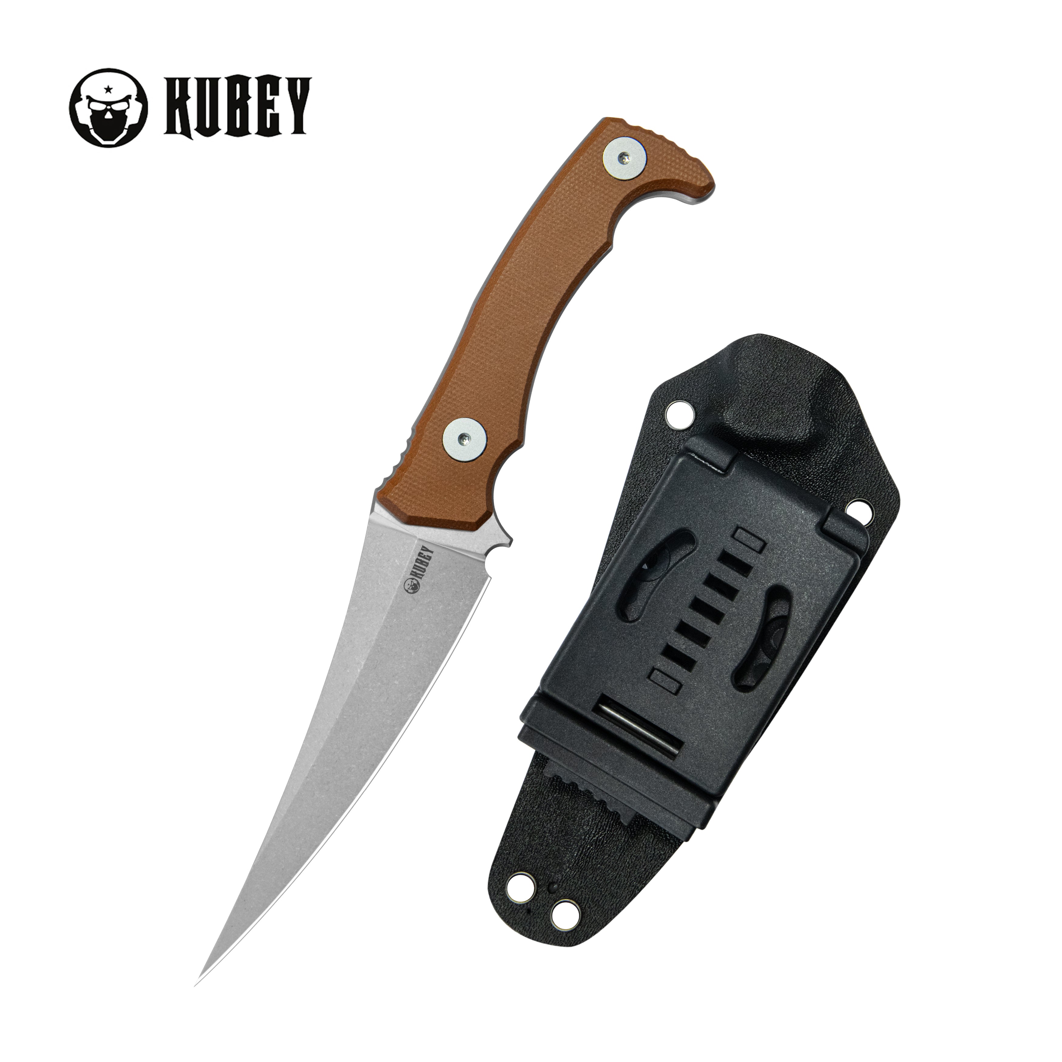 Kubey Sicarii Fixed Blade Knife Brown Micarta Handle 4.57" Beadblast 14C28N Blade KU477E
