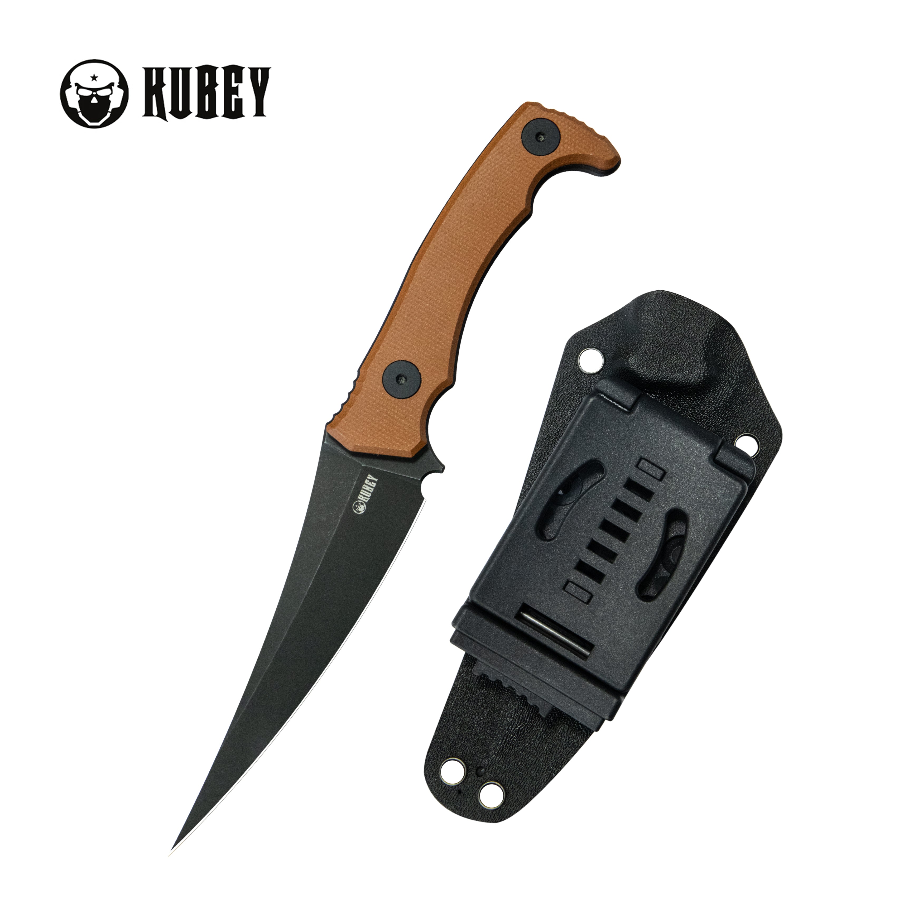 Kubey Sicarii Fixed Blade Knife Brown Micarta Handle 4.57" Blackwash 14C28N Blade KU477F