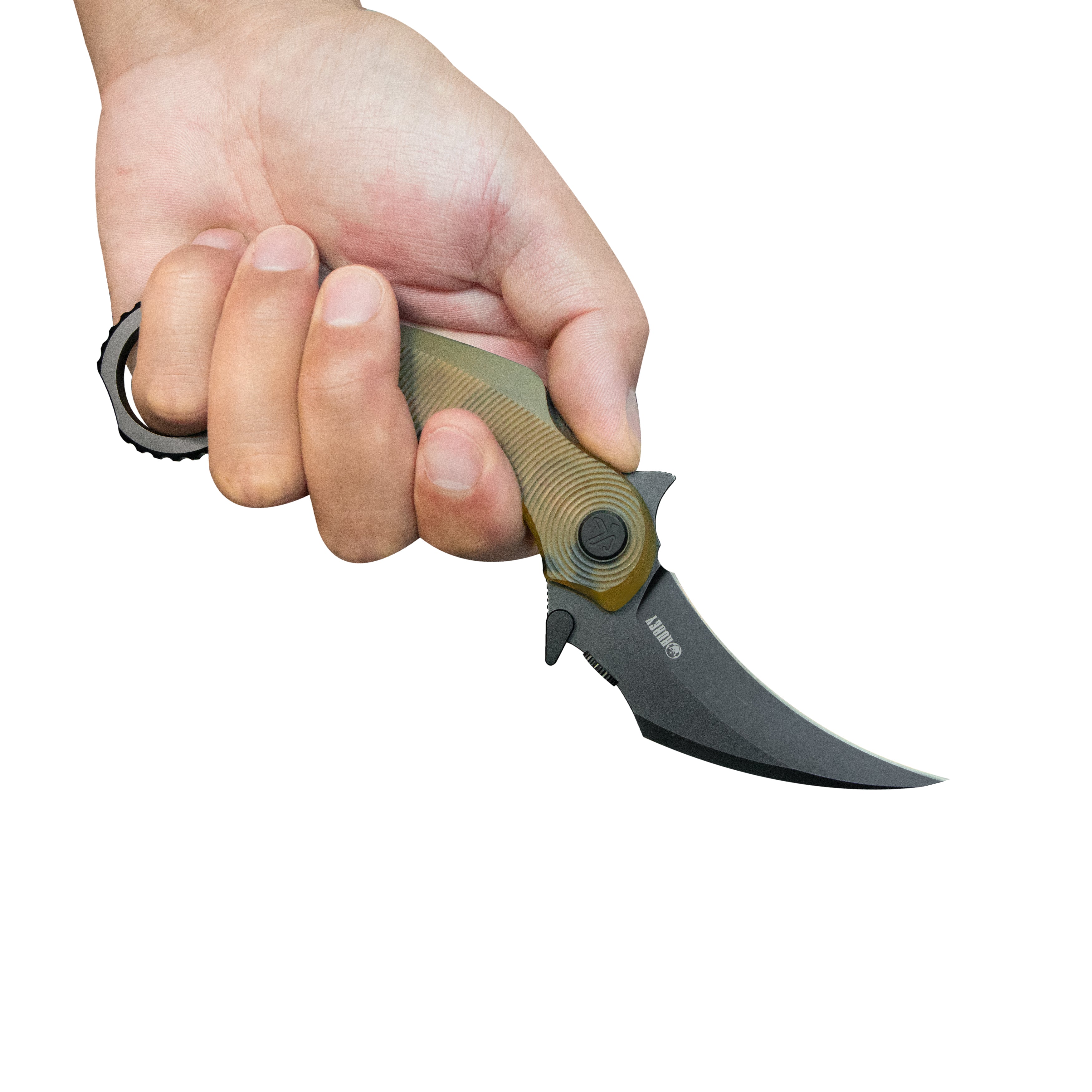 Kubey Rogue Pikal Karambit Folding Knife Ultem Handle 2.91" Blackwash 14C28N Blade KU298H