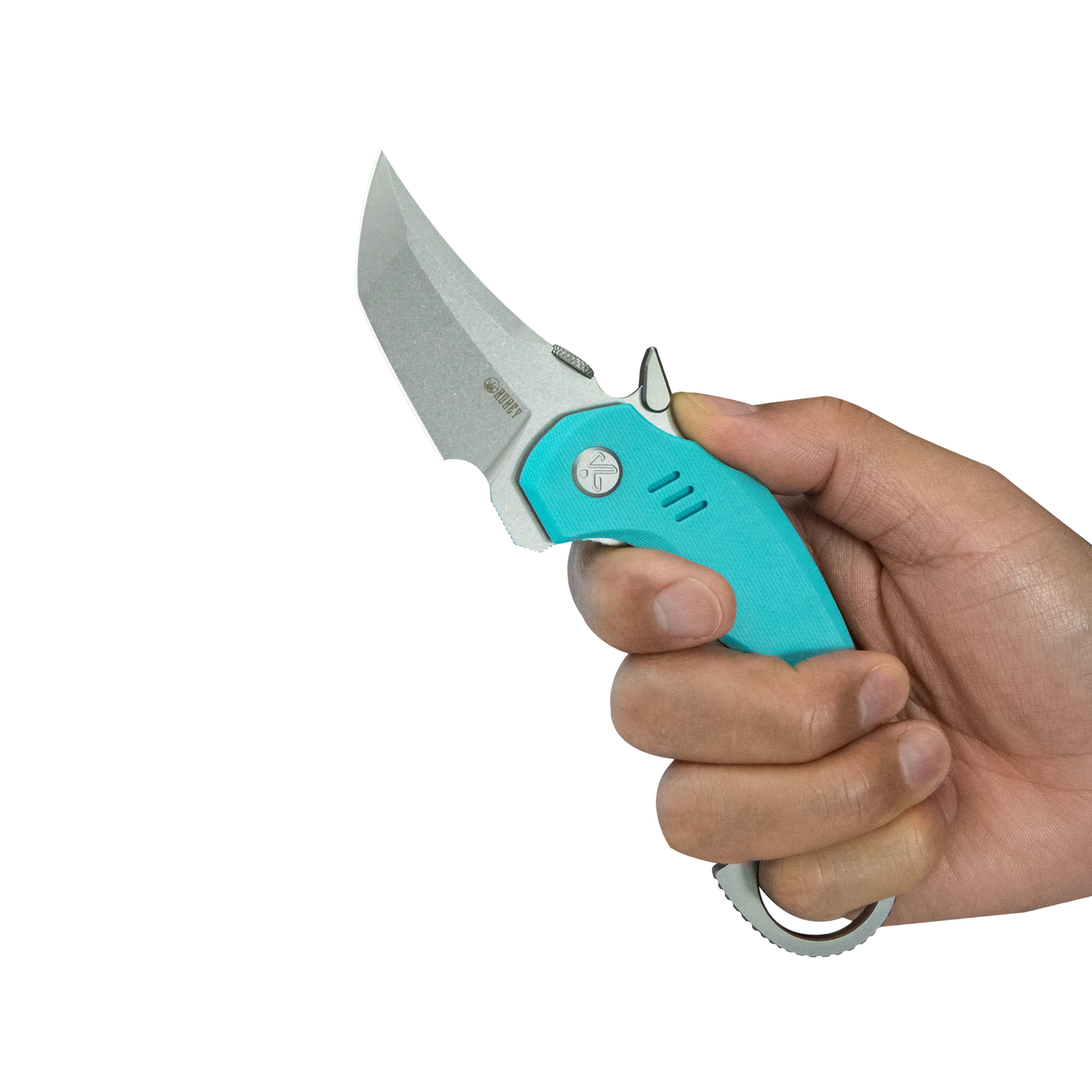 Kubey Jaw Tanto Karambit Folding Knife Tiffany Blue G-10 Handle 2.52" Sandblast 14C28N Blade KU439B
