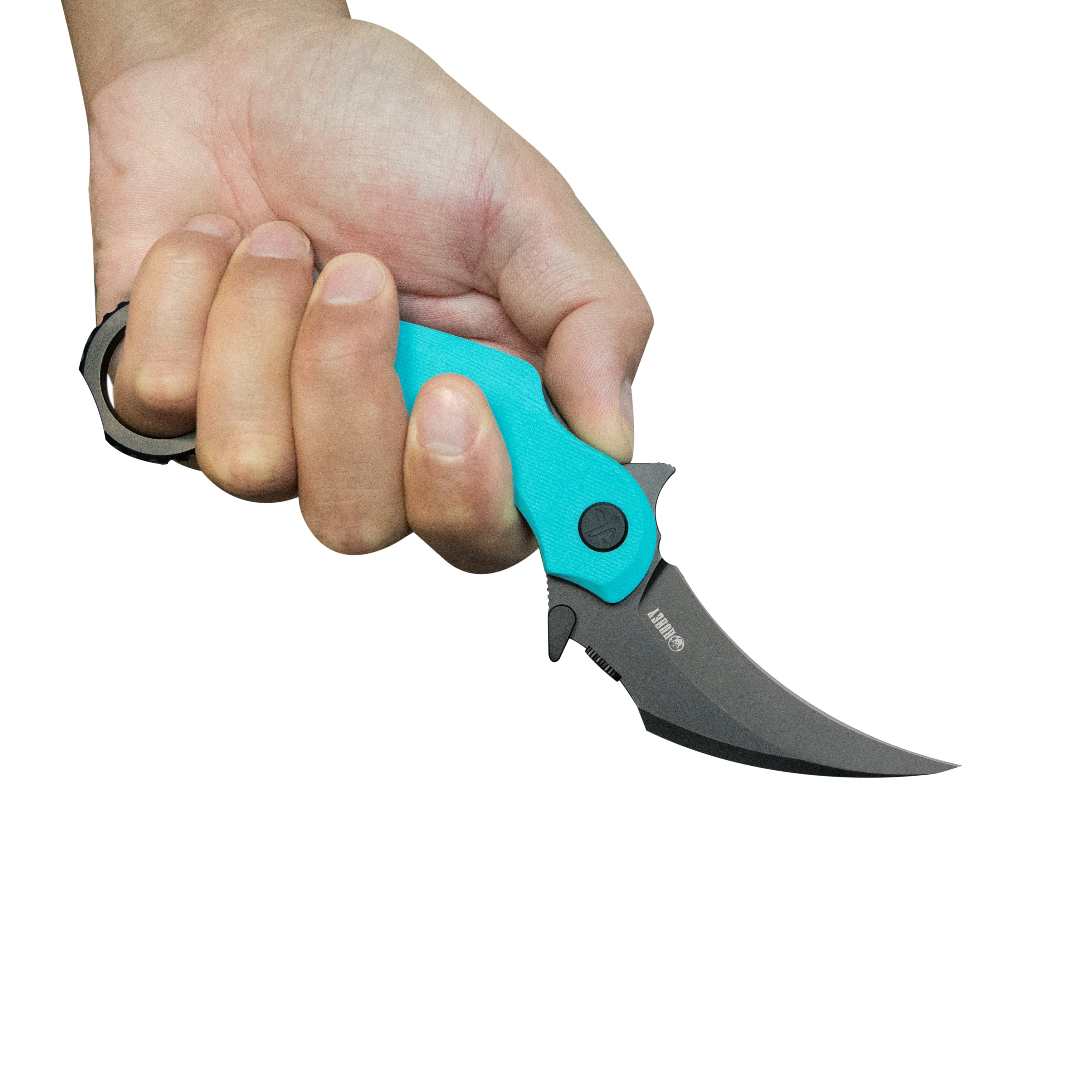 Kubey Rogue Pikal Karambit Folding Knife Tiffany Blue G10 Handle 2.91" Blackwash 14C28N Blade KU298D