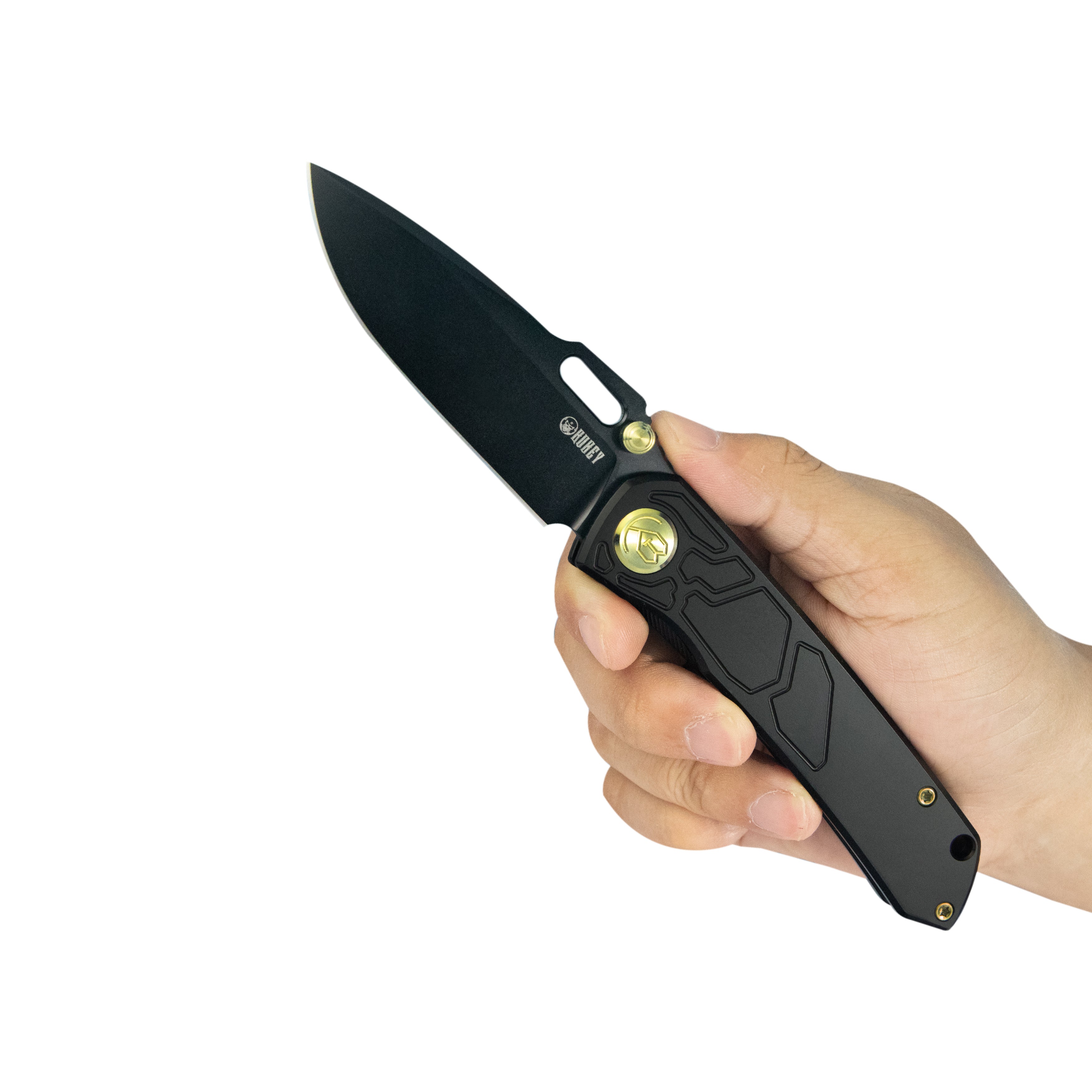 Kubey Blackout Frame Lock Folding Knife Black Titanium Handle 3.15" Black Coating M390 KB259C