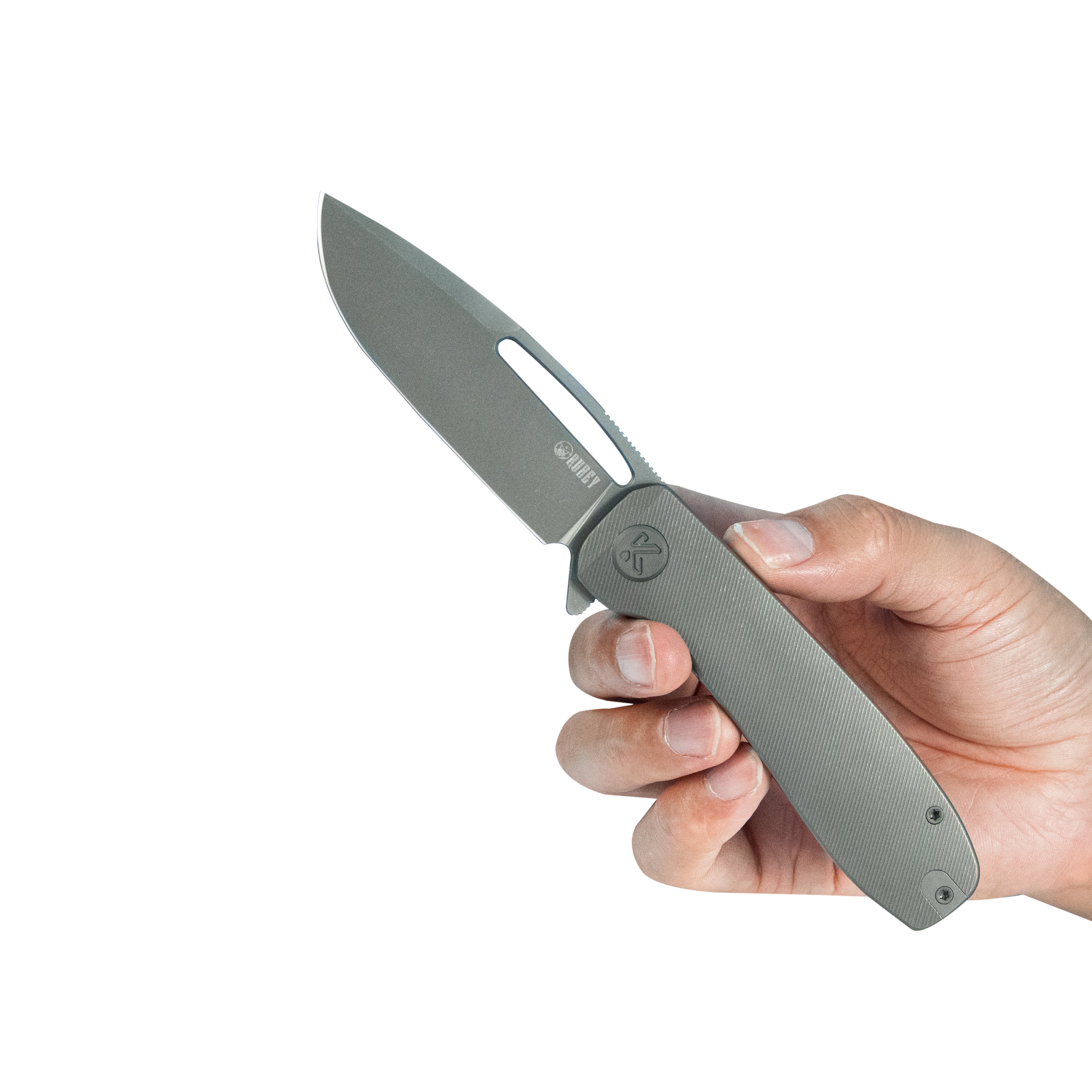 Kubey Supercell Pocket Knife Darkblast Titanium Handle 3.46" Darkblast 14C28N Blade KU353C