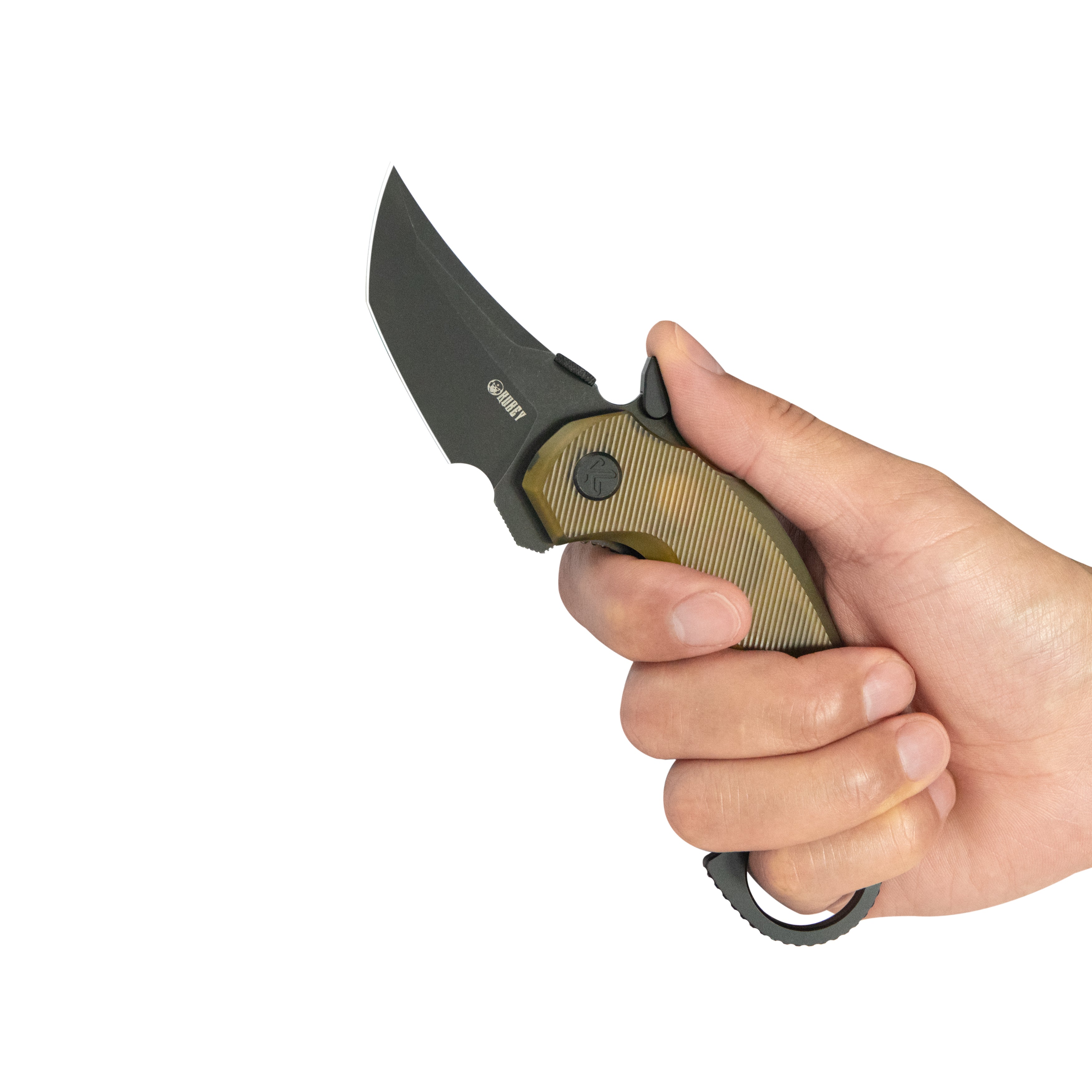 Kubey Jaw Tanto Karambit Folding Knife Ultem Handle 2.52" Blackwash 14C28N Blade KU439E