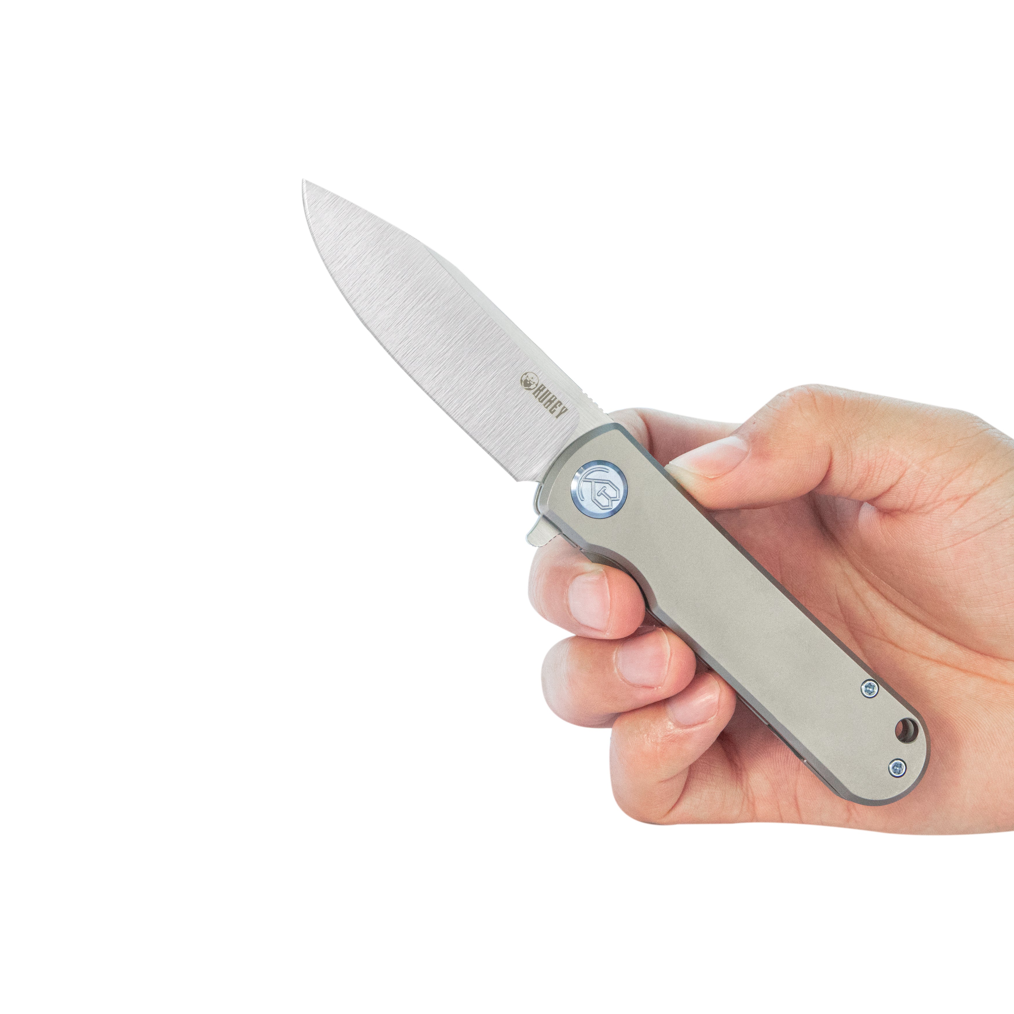 Kubey NEO Flipper Folding Pocket Knife Grey Titanium Handle 2.99" Belt Satin S35VN Blade KB359A