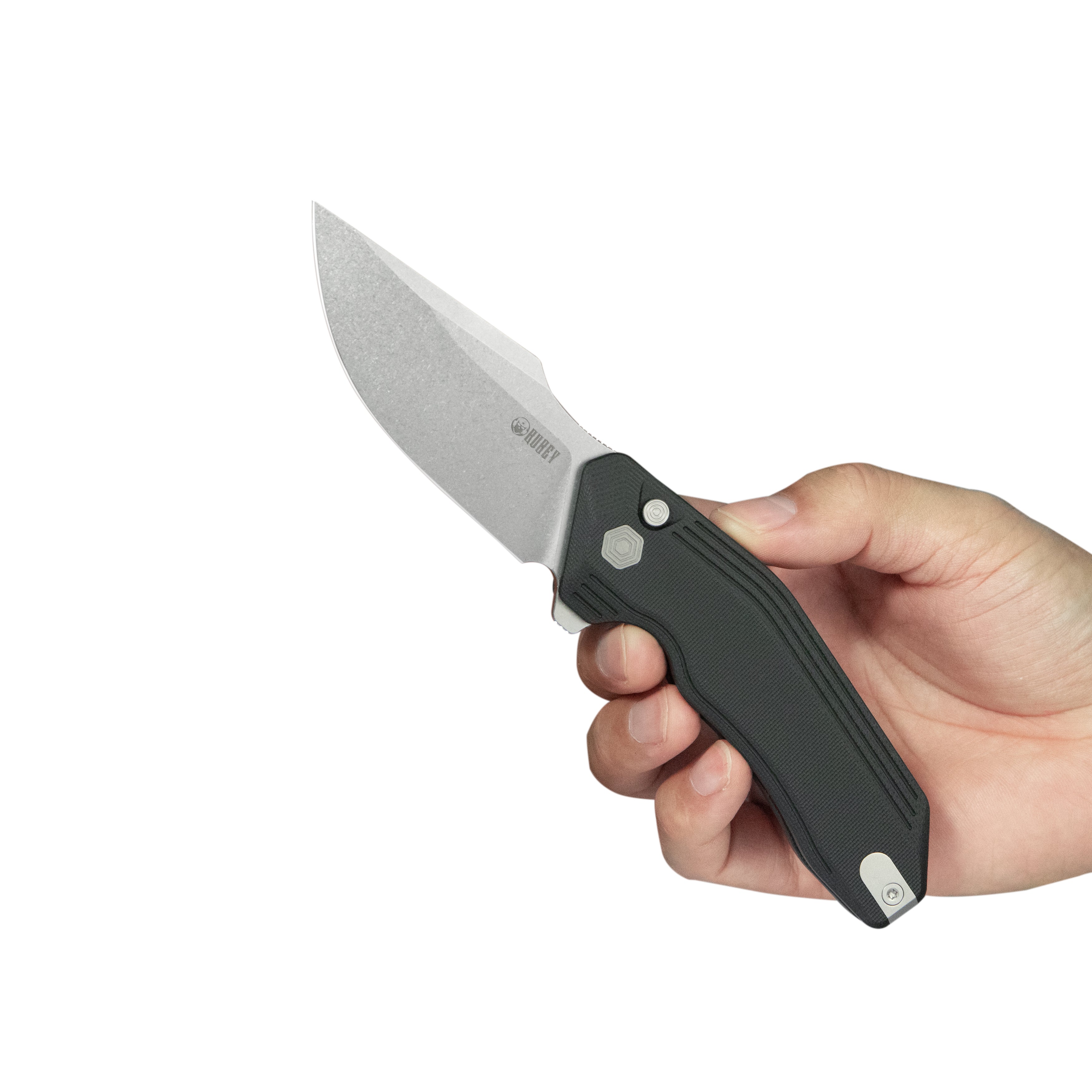 Kubey Basilisk Folding Knife Black G-10 Handle 3.23'' Stonewashed 14C28N Blade KU391A