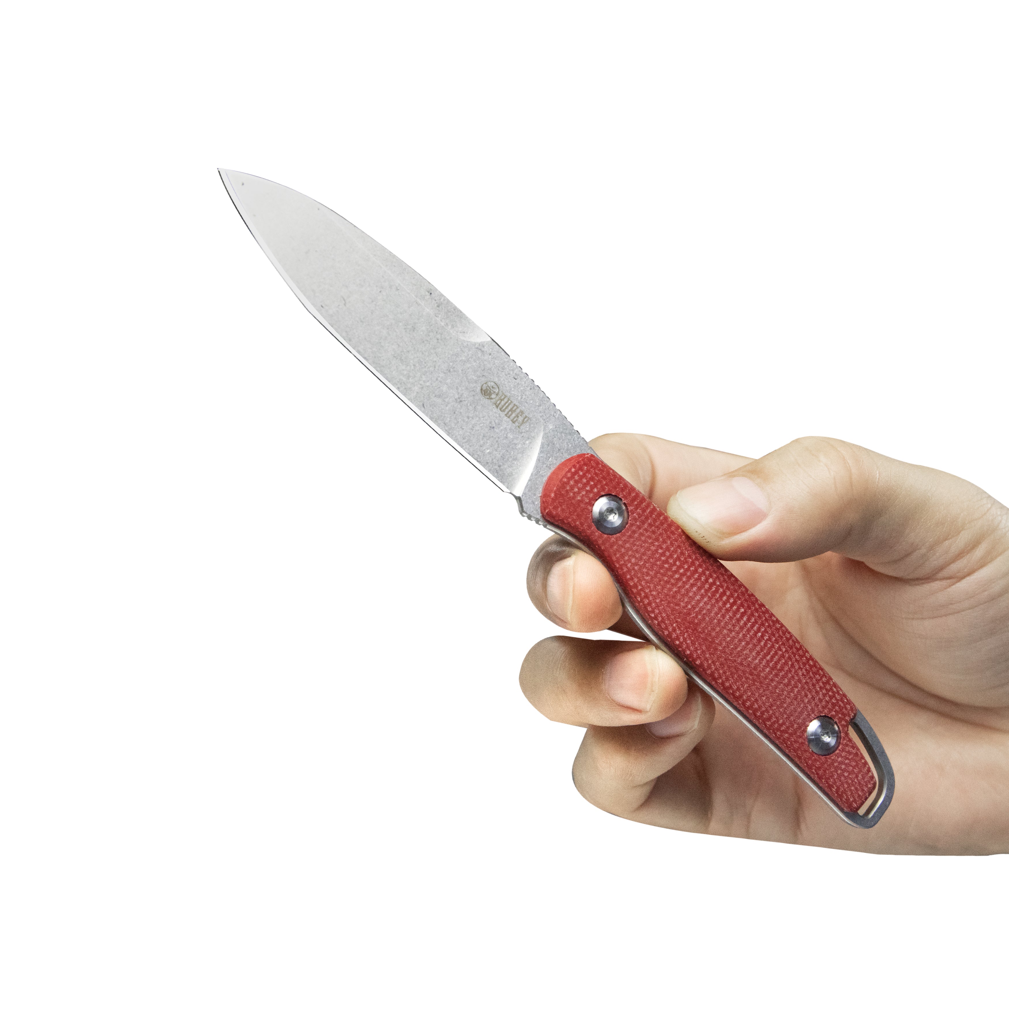 Kubey Dust Devil Utility Knife Fixed Blade Knives Red Micarta 3.23'' Beadblast 14C28N KU357B