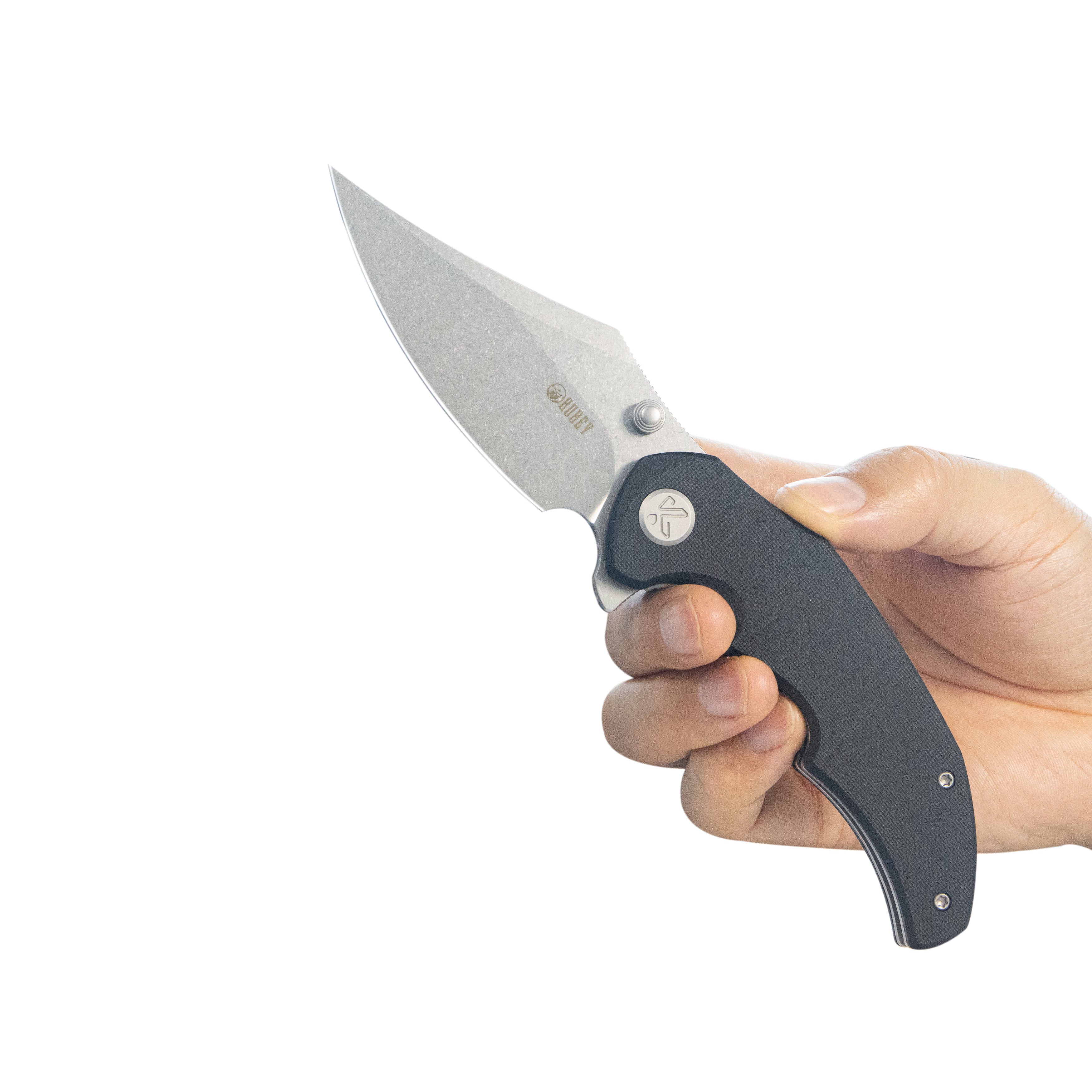 Kubey Ceto Flipper Camping Folding Knife Black G-10 Handle 3.46" Stonewash 14C28N Blade KU181A