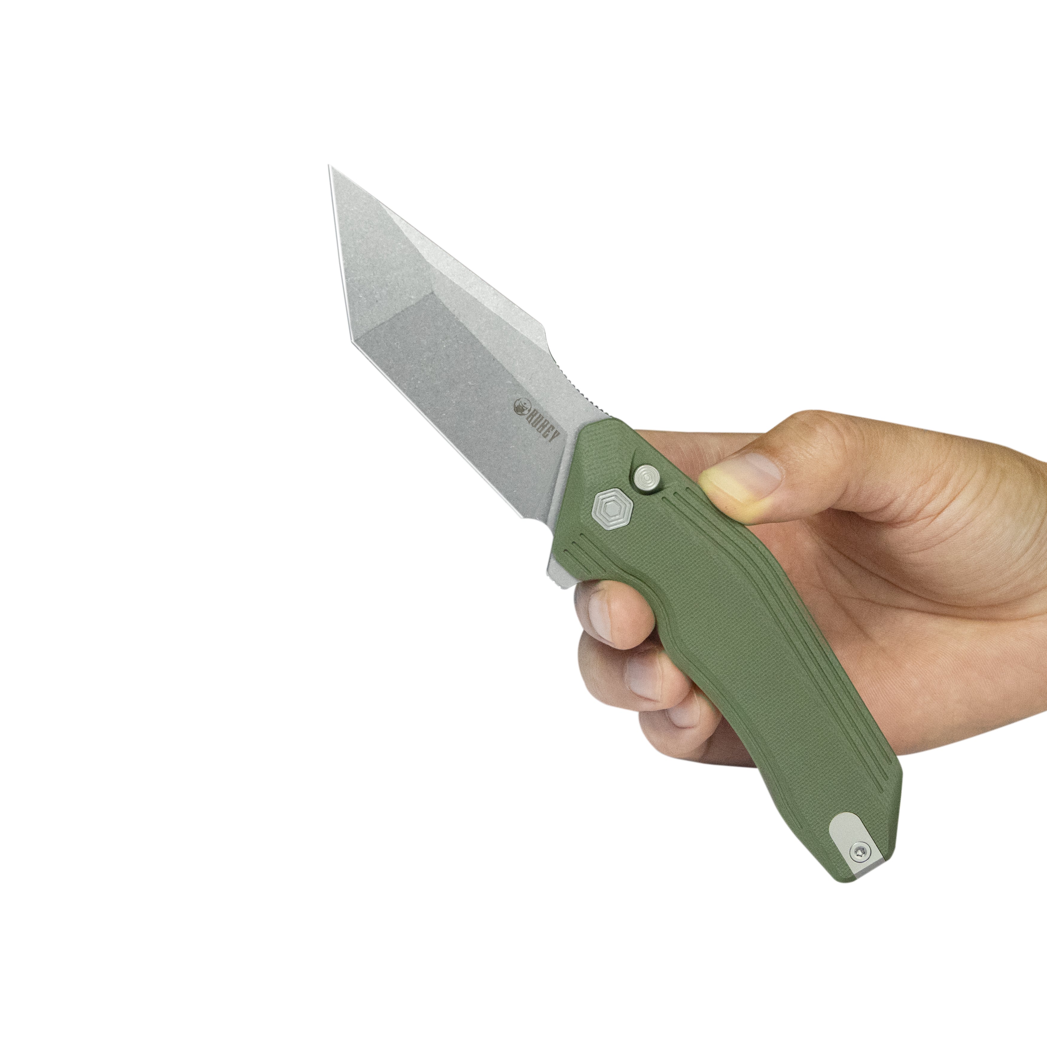 Kubey Yokai Folding Knife Green G-10 Handle 3.23'' Stonewashed 14C28N Blade KU392B