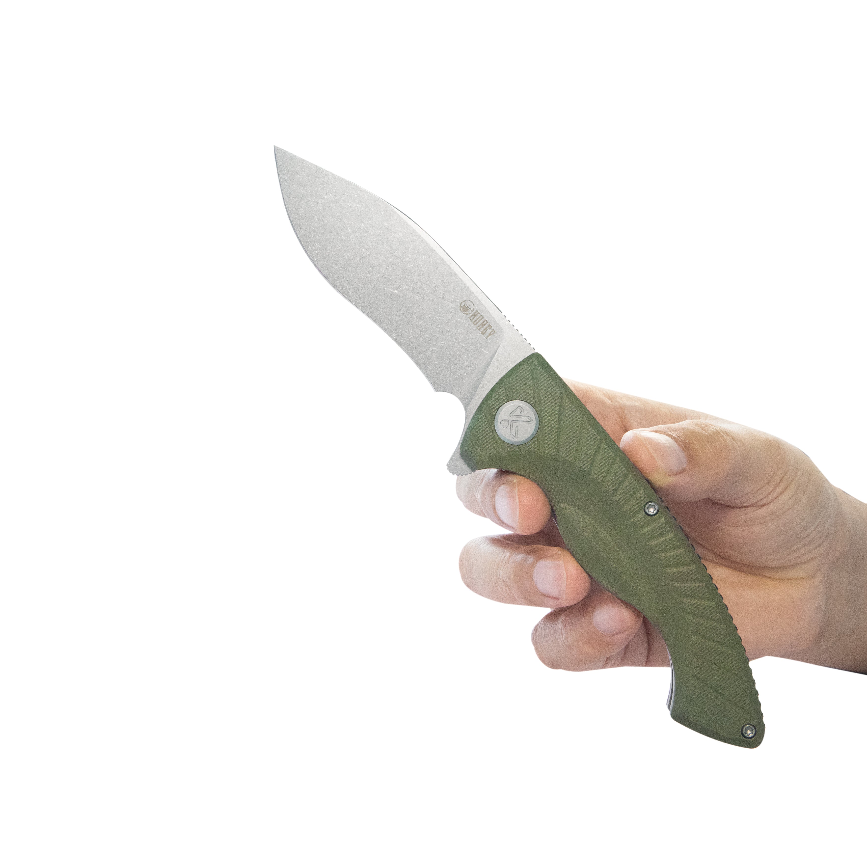 Kubey Timberwolf Flipper Outdoor Folding Knife Green G-10 Handle 3.46" Stonewash 14C28N Blade KU208F