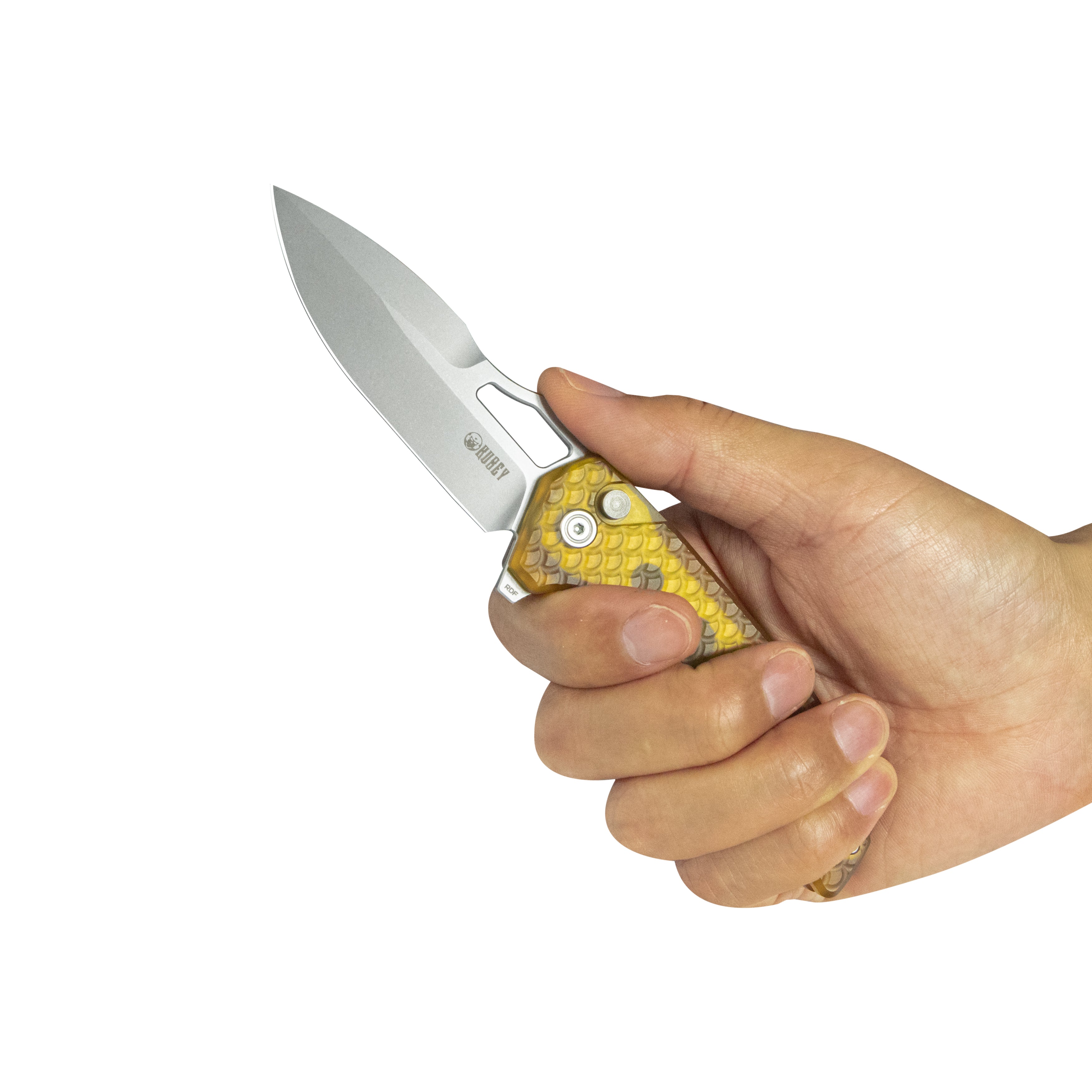 Kubey RDF Pocket Knife Ultem Handle 3.11" Bead Blasted 14C28N Blade KU316H