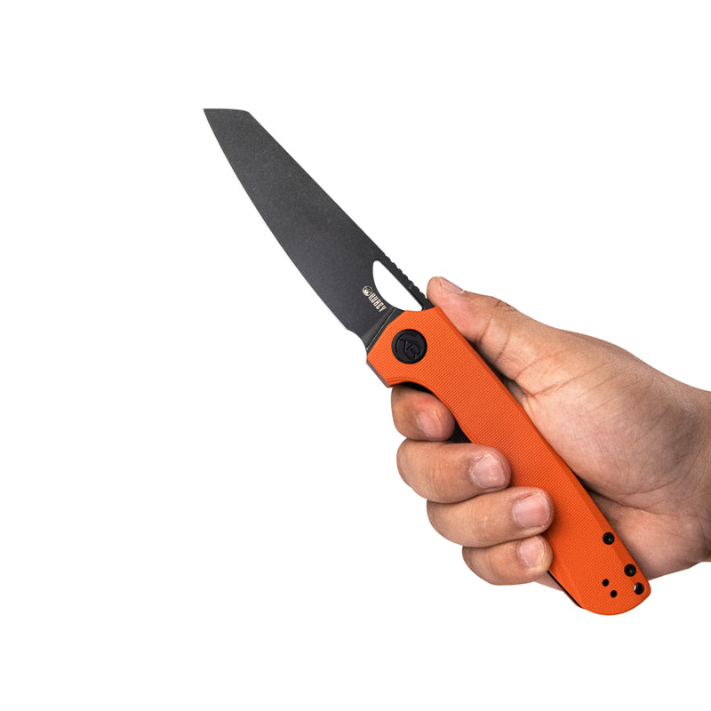 Elang Liner Lock Folding Knife Orange G10 Handle 3.94" Blackwashed Sheepsfoot AUS-10 KU365B