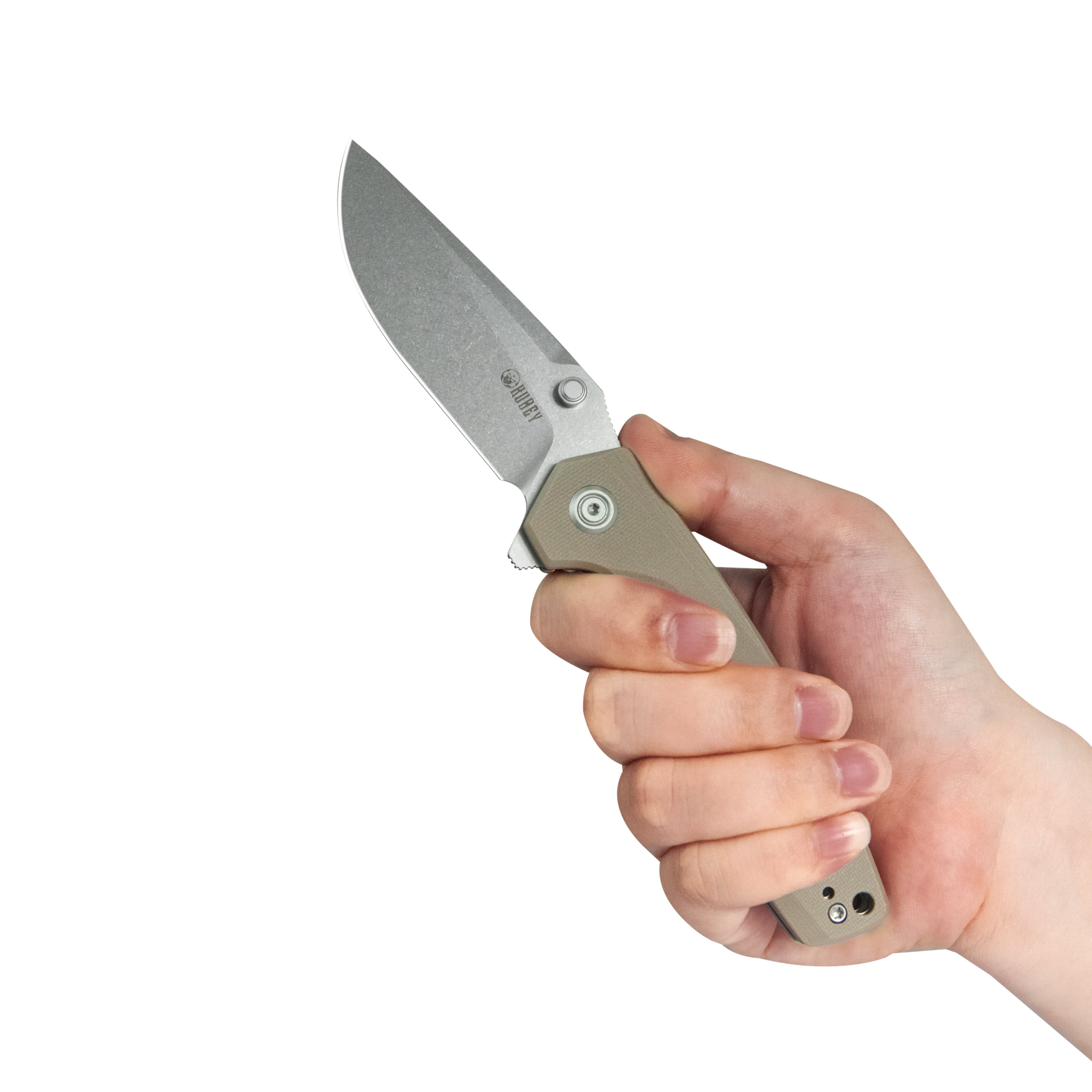 Calyce Liner Lock Flipper Folding Knife Tan G10 Handle 3.27" Bead Blasted 14C28N KU901P