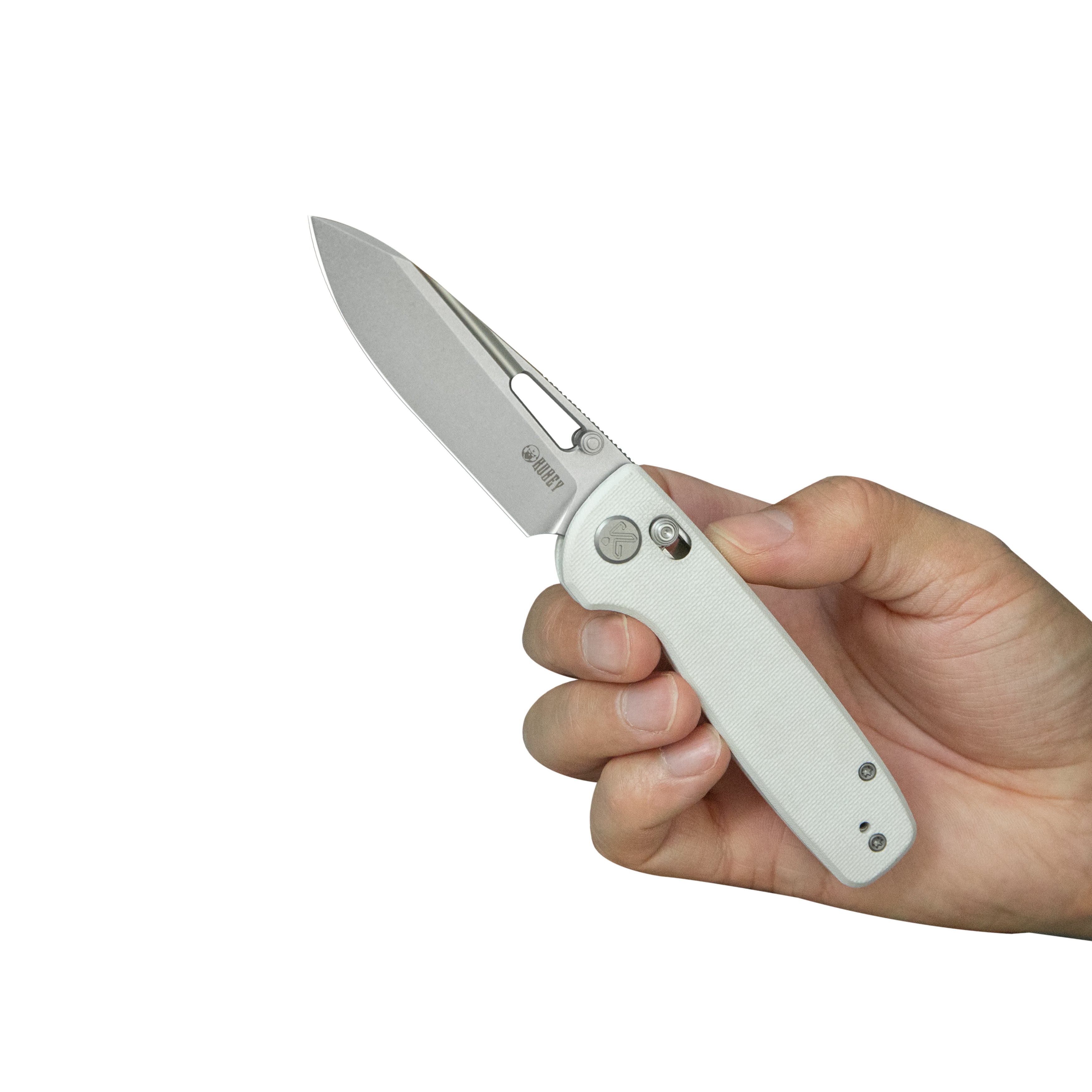 Kubey Bluff Axis lock Everyday Carry Folding Knife White G10 Handle 3.19" Sandblast 14C28N KU248G