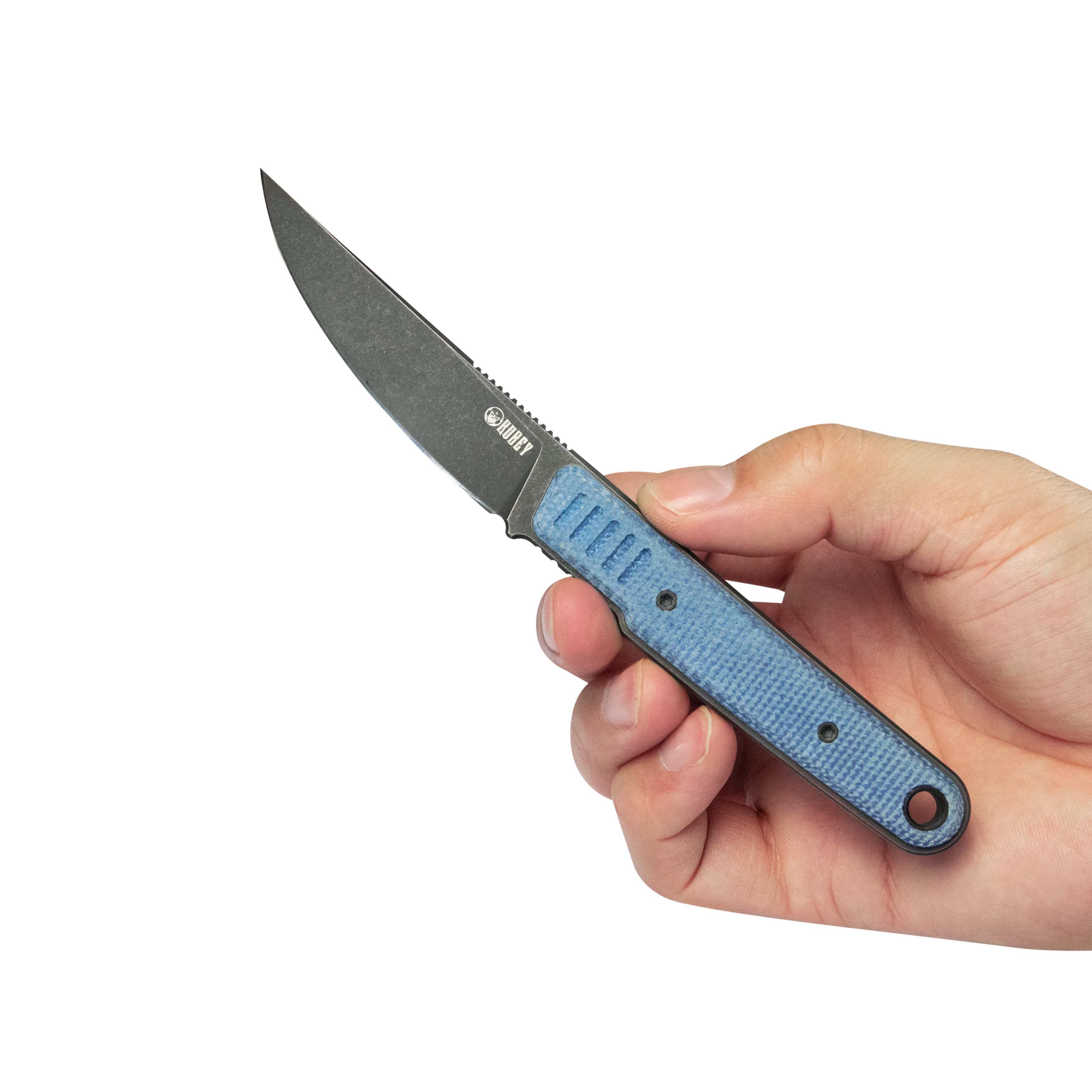 Kubey JL Kwaiken Fixie Everyday Carry Fixed Blade Knife Blue Micarta Handle 3.11" Blackwash 14C28N KU355B