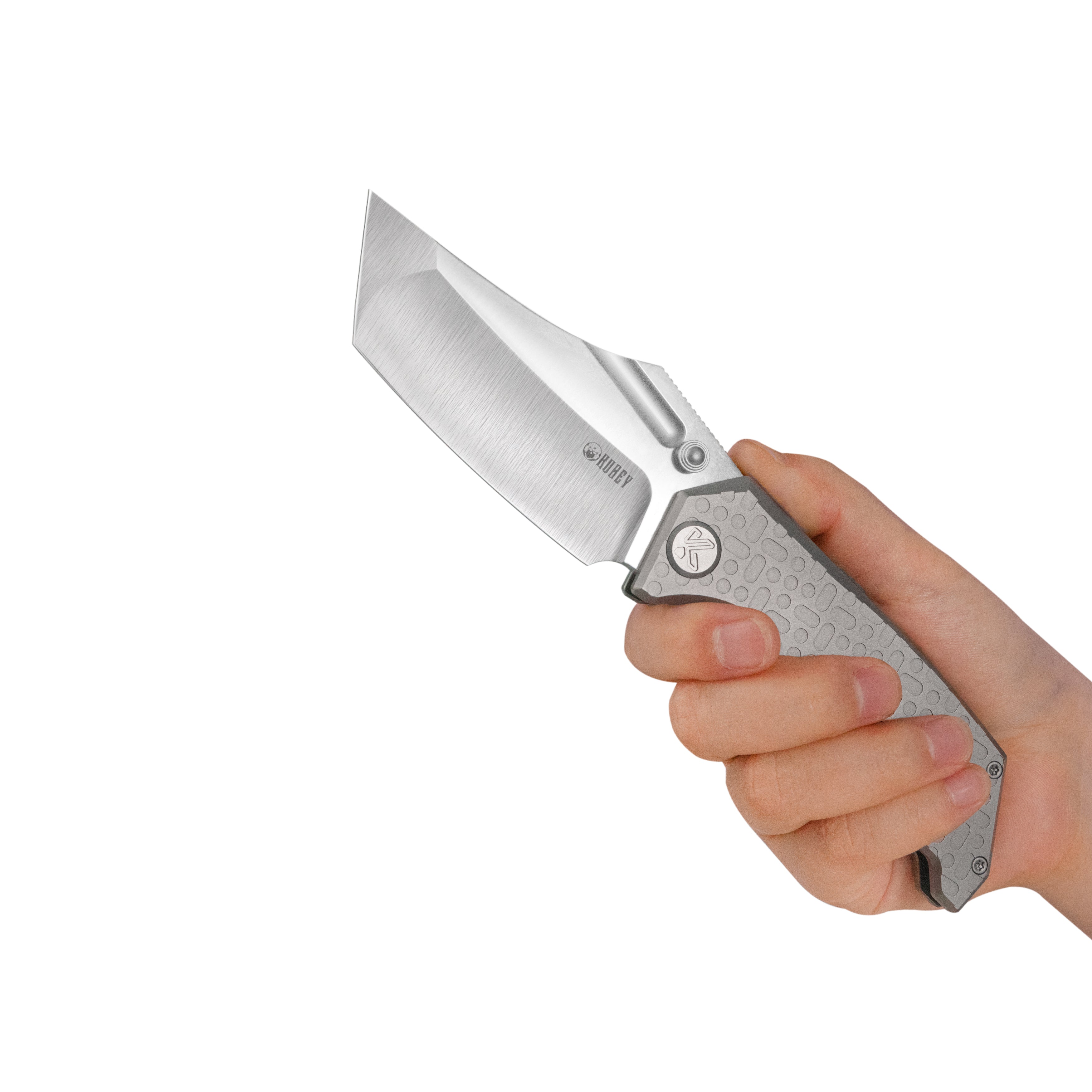Kubey Hamster Frame Lock Folding Knife Grey Titanium Handle 3.46" Satin 14C28N Blade KU402A