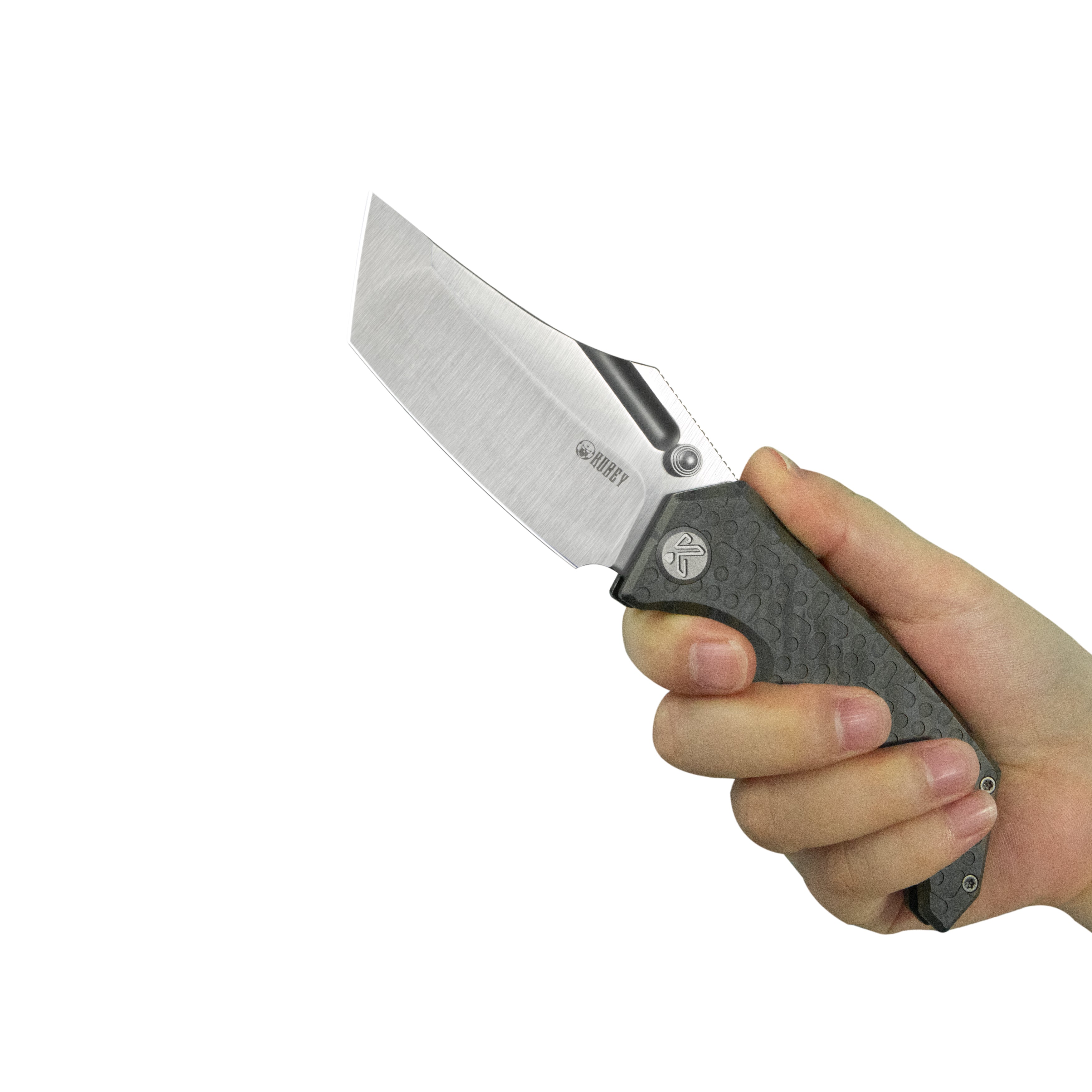 Kubey Hamster Frame Lock Folding Knife Flame Titanium Handle 3.46" Satin 14C28N Blade KU402C