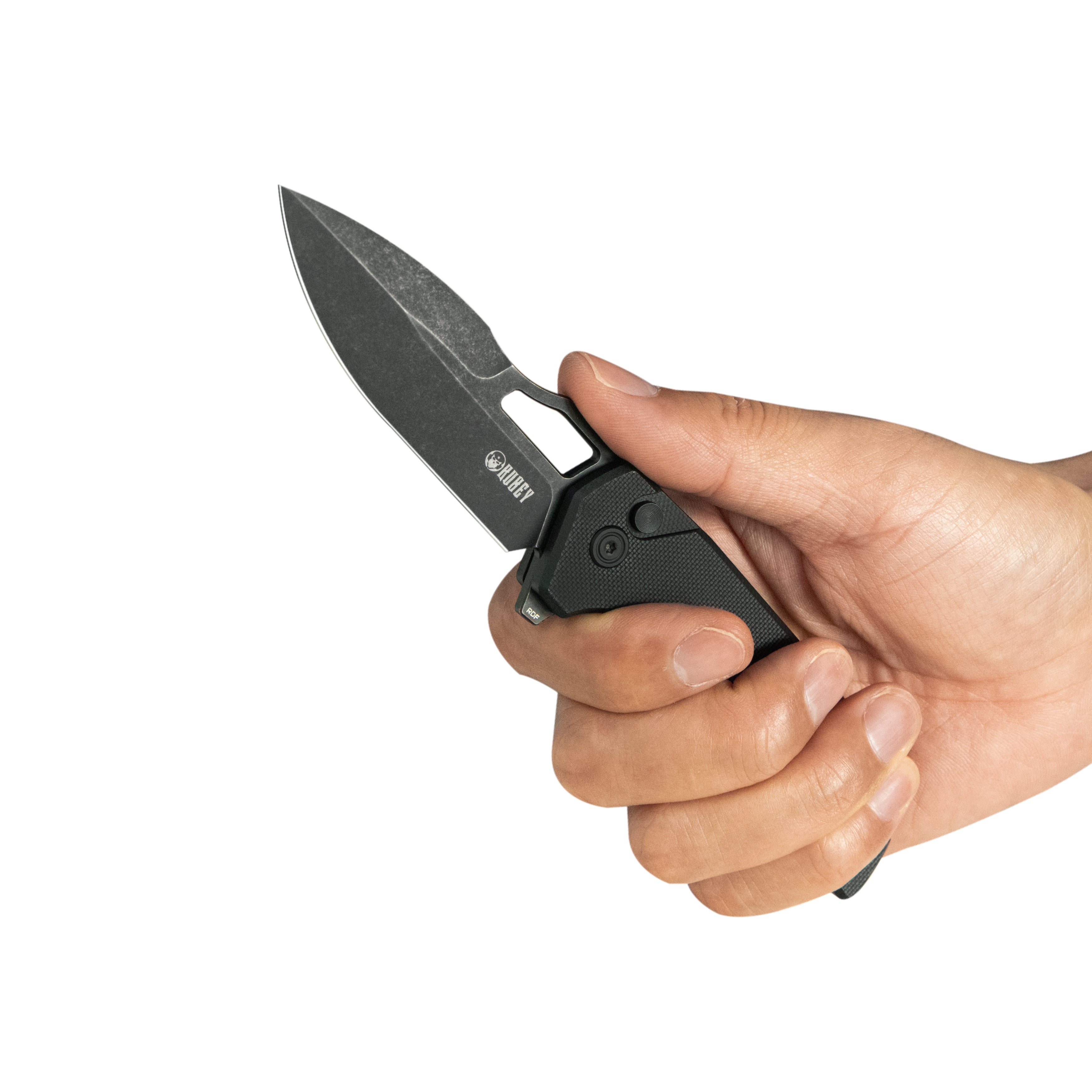 Kubey RDF Pocket Folding Knife Black G-10 Handle 3.11" Blackwash 14C28N Blade Knife KU316G