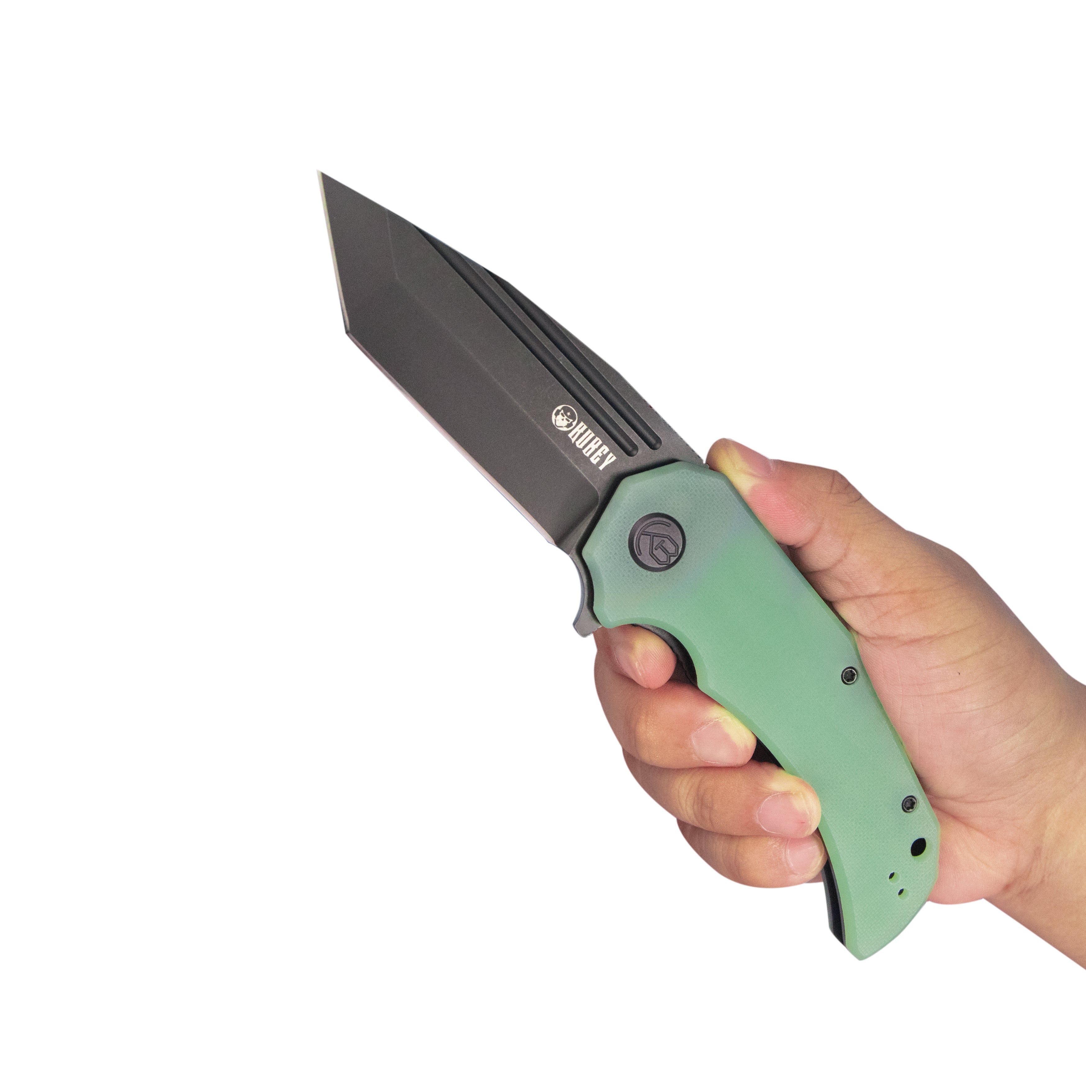 Mikkel Willumsen Design Bravo one Tanto Outdoor Folding Camping Knife Jade G10 Handle 3.39" Blackwash AUS-10 KU318G