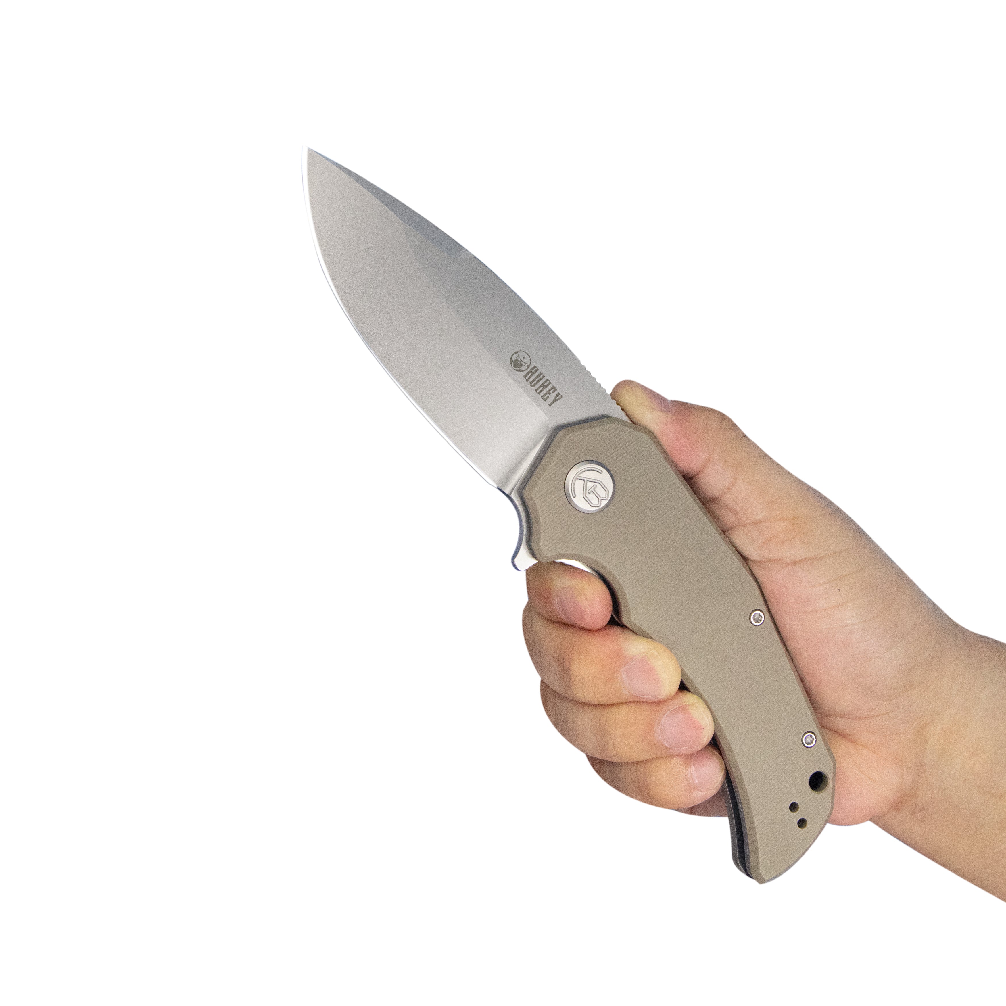 Mikkel Willumsen Design Bravo one Drop Point Outdoor Folding Camping Knife Tan G10 Handle 3.39" Beadblast AUS-10 KU319G