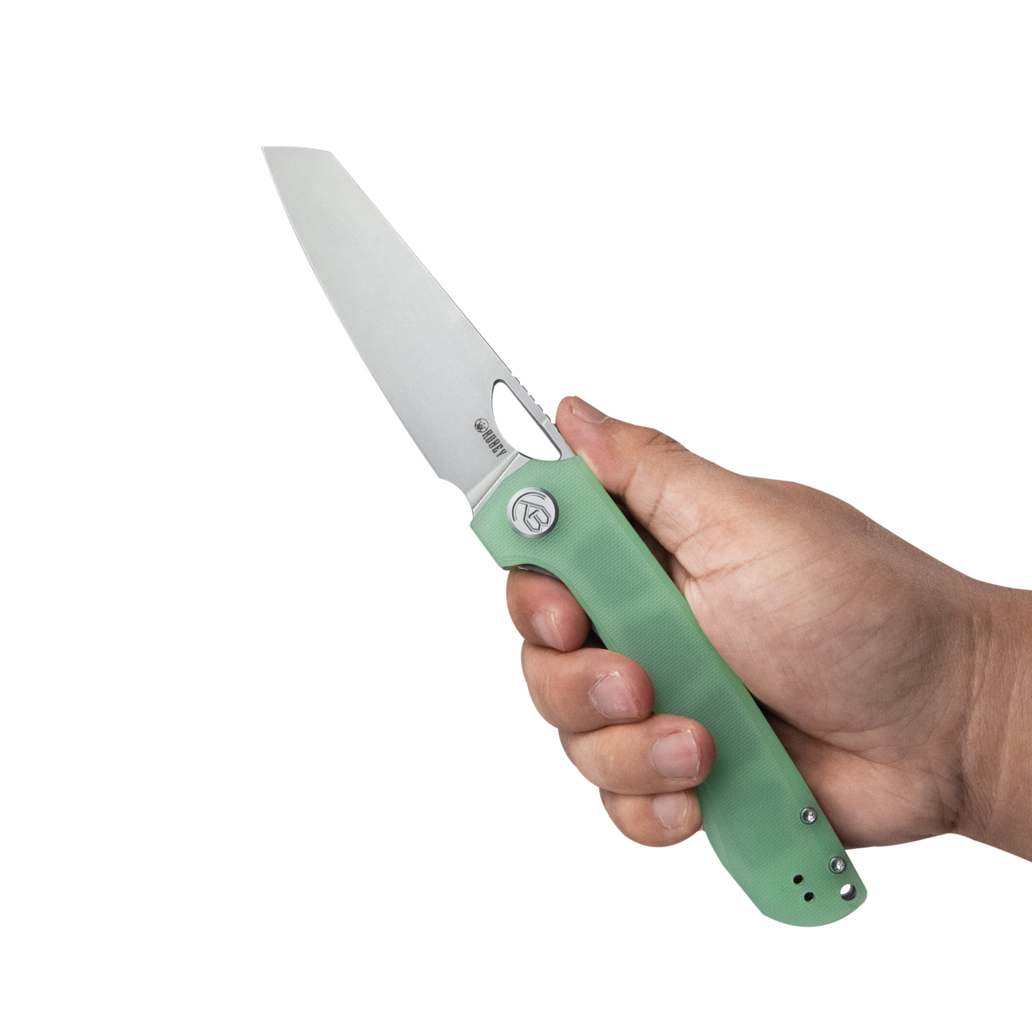 Elang Liner Lock Folding Knife Jade G10 Handle 3.94" Bead Blasted Sheepsfoot AUS-10 KU365C