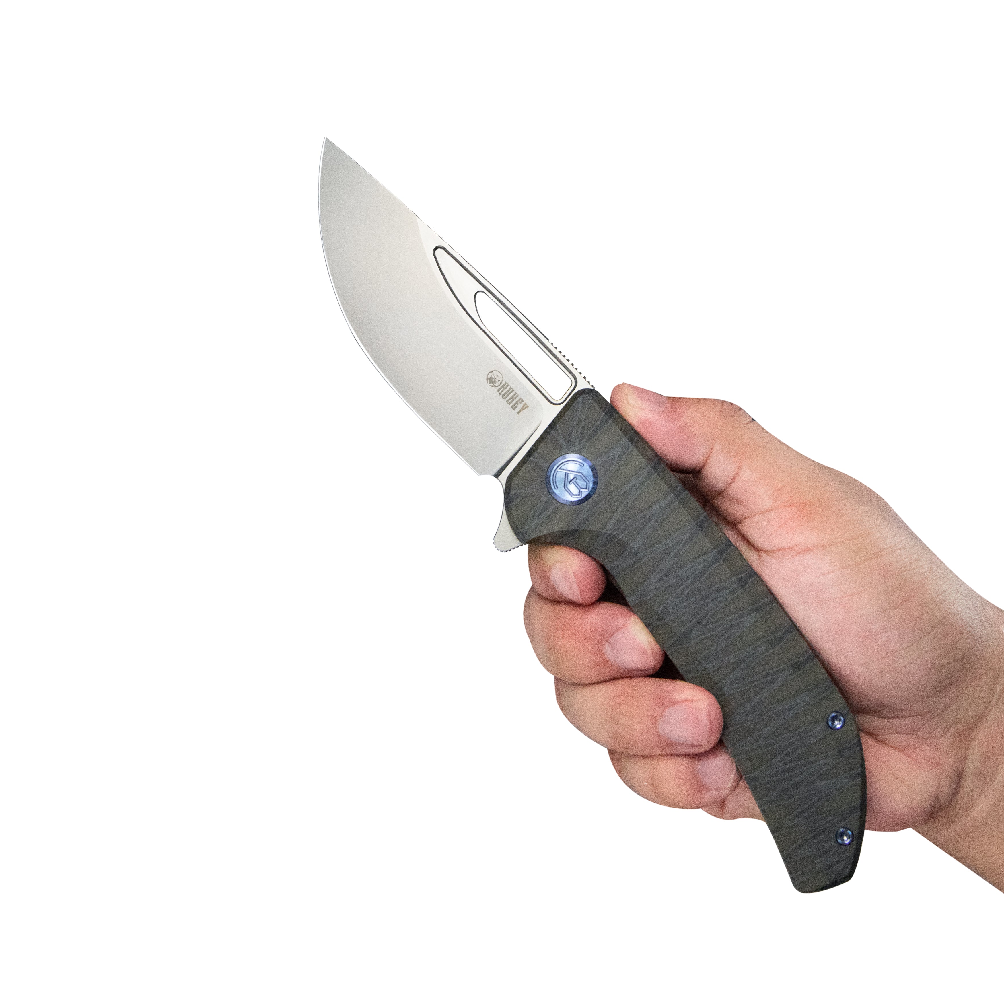 Kubey Hyperion Frame Lock Tactical Knife Flame 6AL4V Titanium Handle 3.5" Sandblast CPM-S35VN KB368F